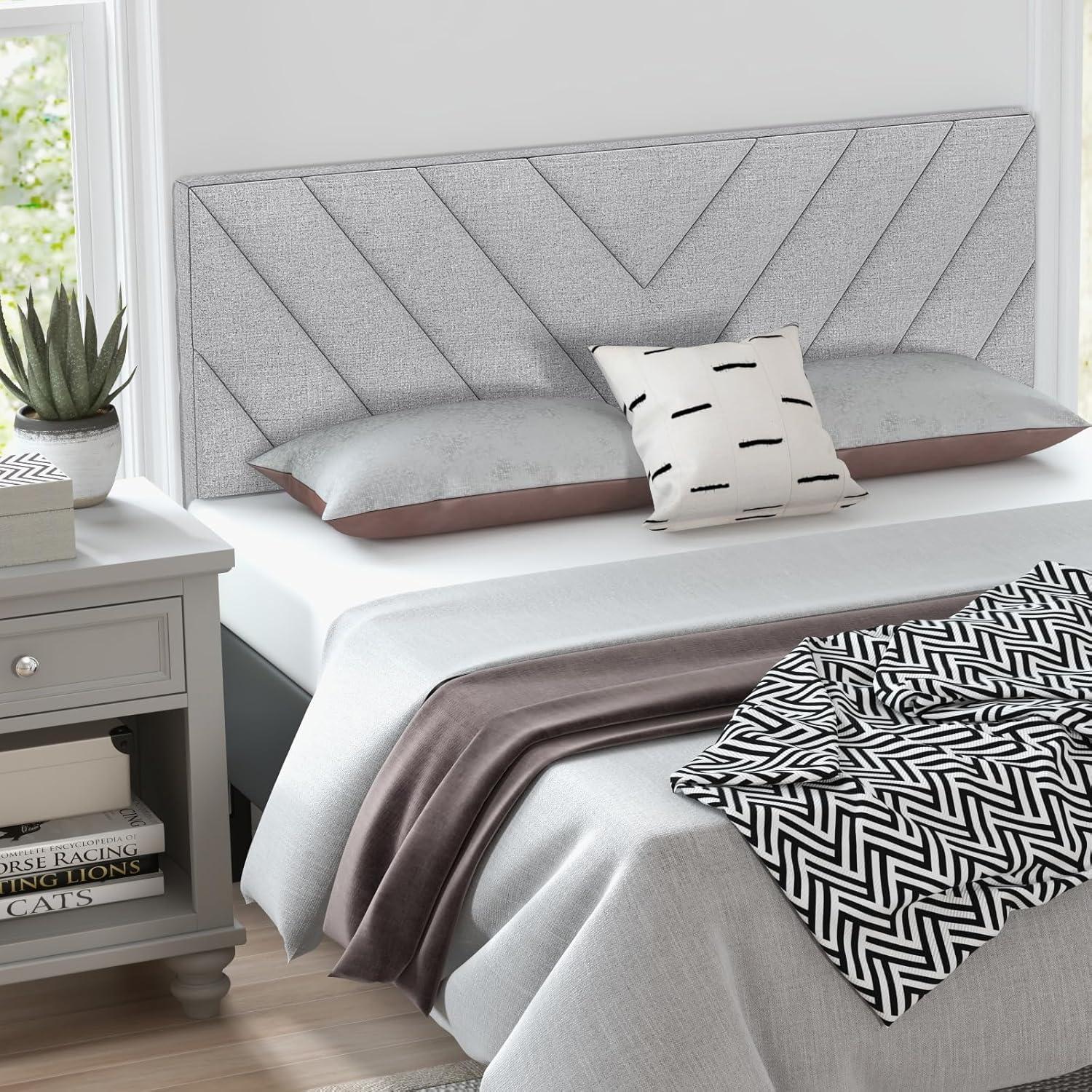 image:imageGiantex Linen Upholstered Headboard Adjustable Width Button Tufted Headboard Only with Solid Wood Legs Attach Frame Modern Headboards for Queen Full Size Bed BeigeGray