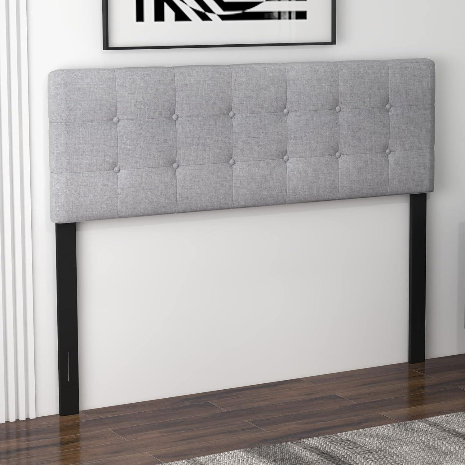 image:imageGiantex Linen Upholstered Headboard Adjustable Width Button Tufted Headboard Only with Solid Wood Legs Attach Frame Modern Headboards for Queen Full Size Bed BeigeGray