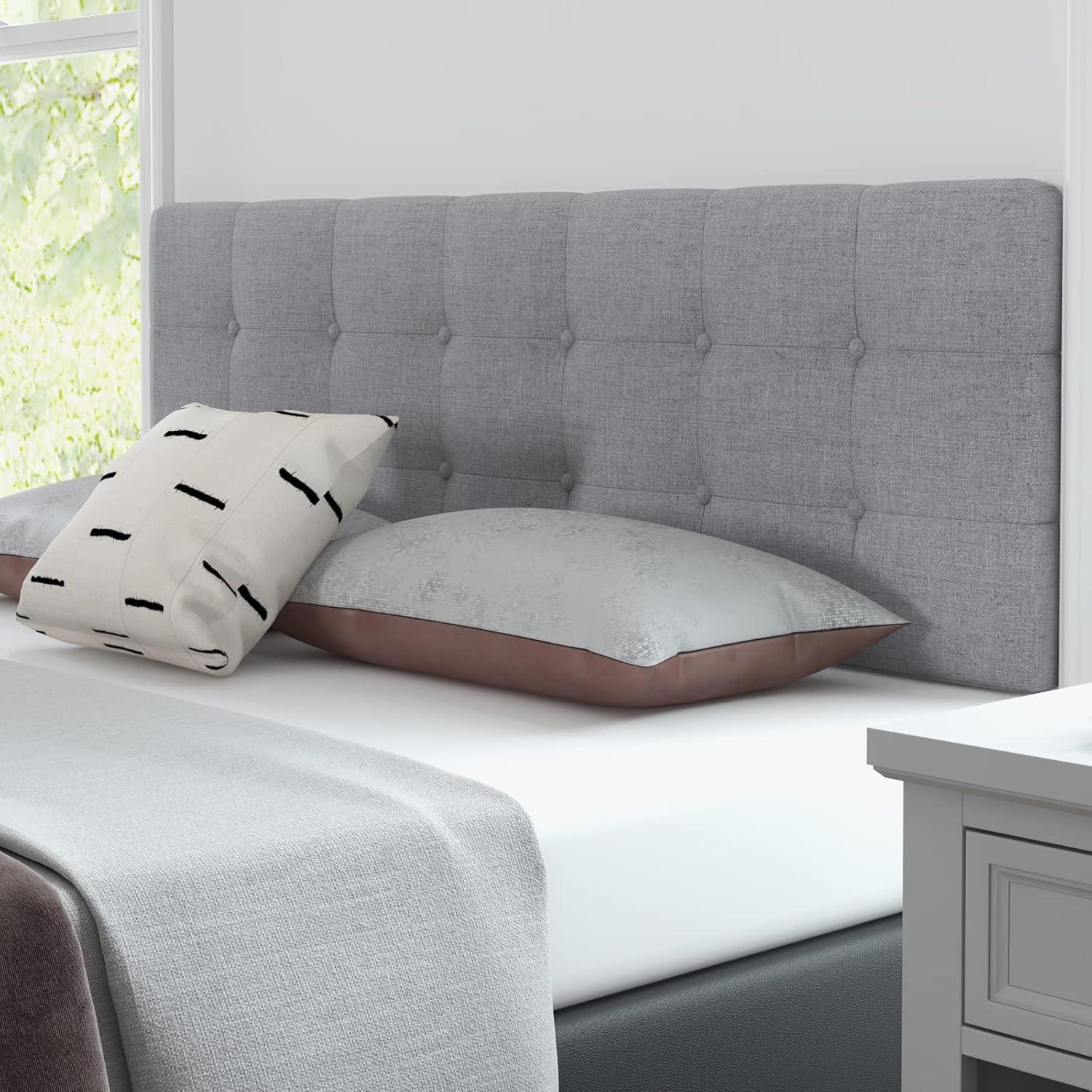 image:imageGiantex Linen Upholstered Headboard Adjustable Width Button Tufted Headboard Only with Solid Wood Legs Attach Frame Modern Headboards for Queen Full Size Bed BeigeGray