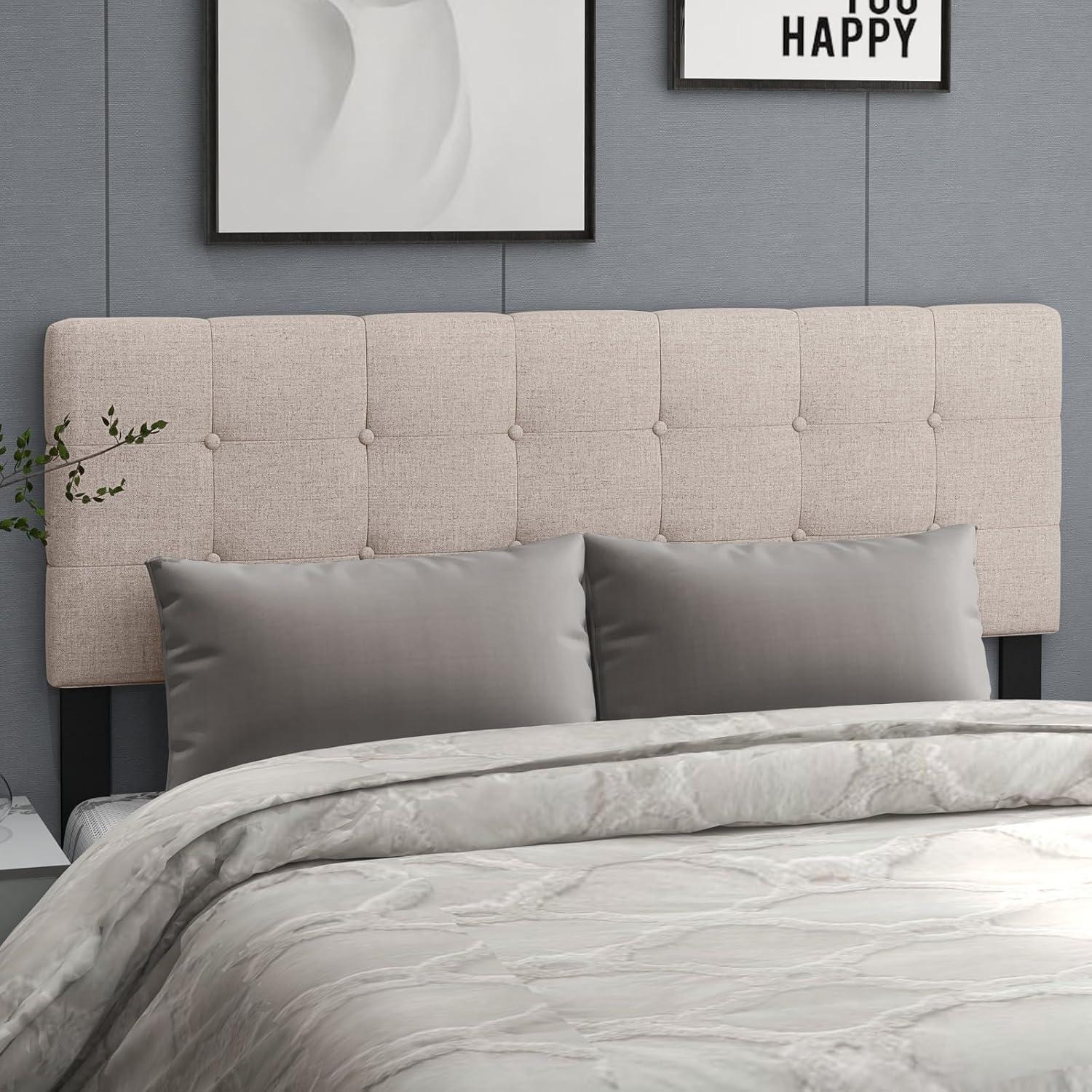 image:imageGiantex Linen Upholstered Headboard Adjustable Width Button Tufted Headboard Only with Solid Wood Legs Attach Frame Modern Headboards for Queen Full Size Bed BeigeBeige