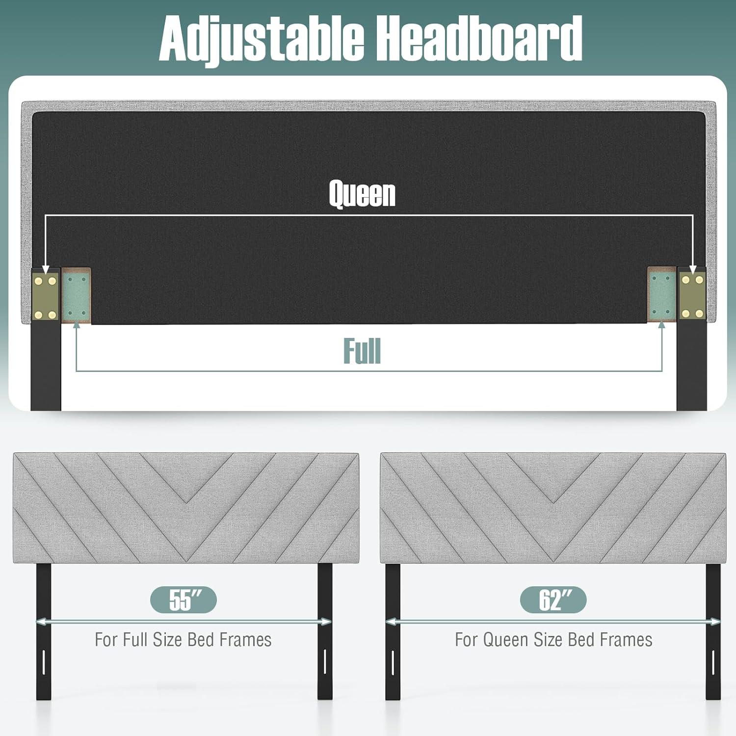 image:imageGiantex Linen Upholstered Headboard Adjustable Width Button Tufted Headboard Only with Solid Wood Legs Attach Frame Modern Headboards for Queen Full Size Bed BeigeGray