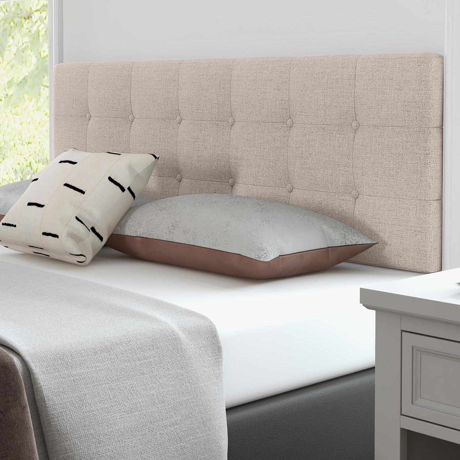 image:imageGiantex Linen Upholstered Headboard Adjustable Width Button Tufted Headboard Only with Solid Wood Legs Attach Frame Modern Headboards for Queen Full Size Bed BeigeBeige