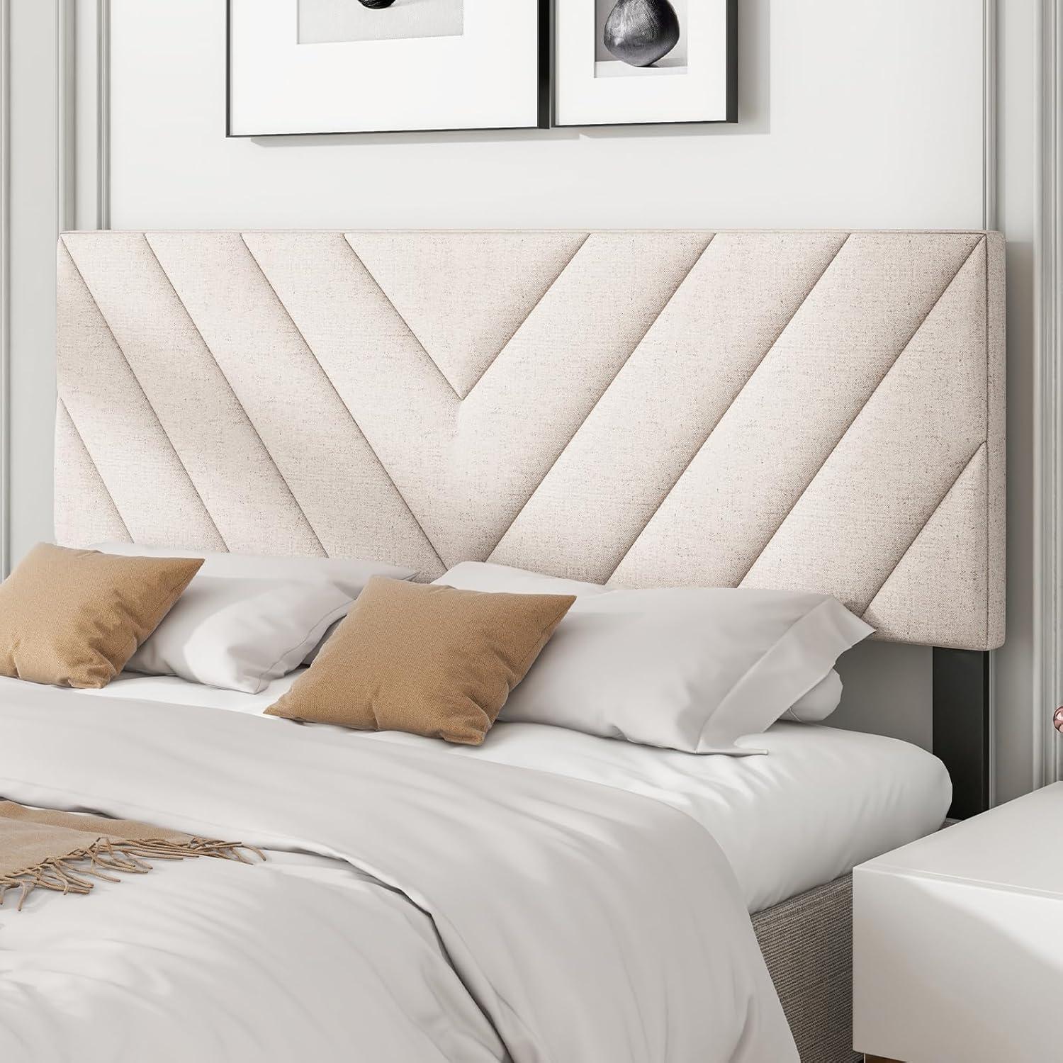 image:imageGiantex Linen Upholstered Headboard Adjustable Width Button Tufted Headboard Only with Solid Wood Legs Attach Frame Modern Headboards for Queen Full Size Bed BeigeBeige