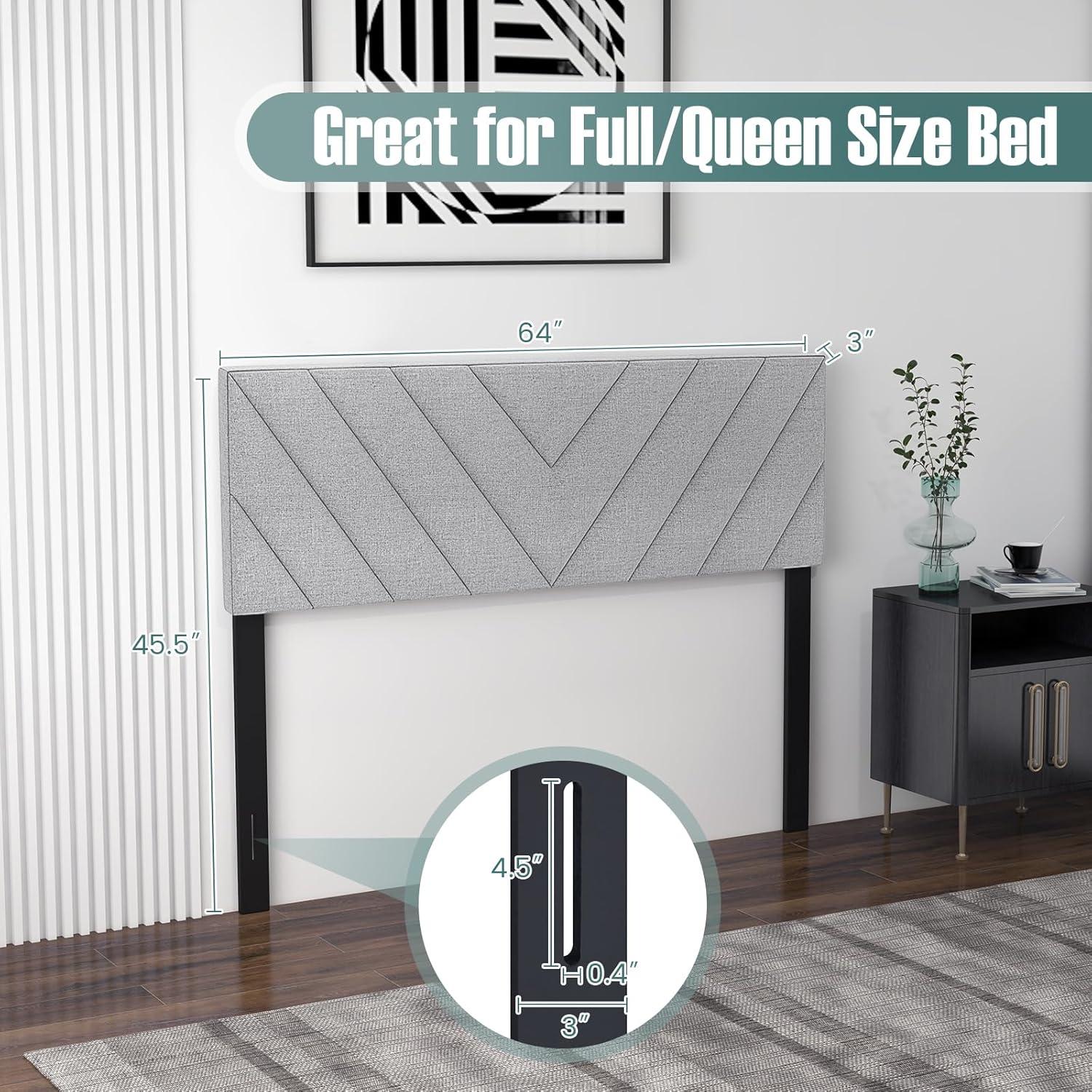 image:imageGiantex Linen Upholstered Headboard Adjustable Width Button Tufted Headboard Only with Solid Wood Legs Attach Frame Modern Headboards for Queen Full Size Bed BeigeGray