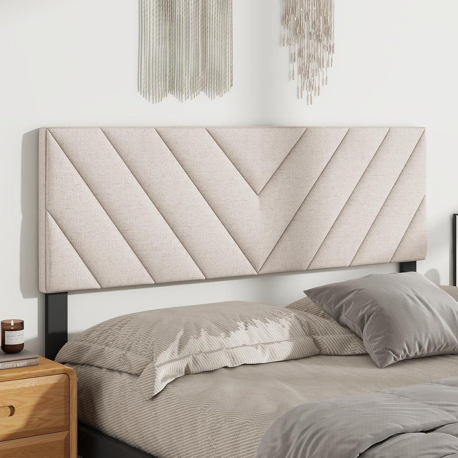 image:imageGiantex Linen Upholstered Headboard Adjustable Width Button Tufted Headboard Only with Solid Wood Legs Attach Frame Modern Headboards for Queen Full Size Bed BeigeBeige