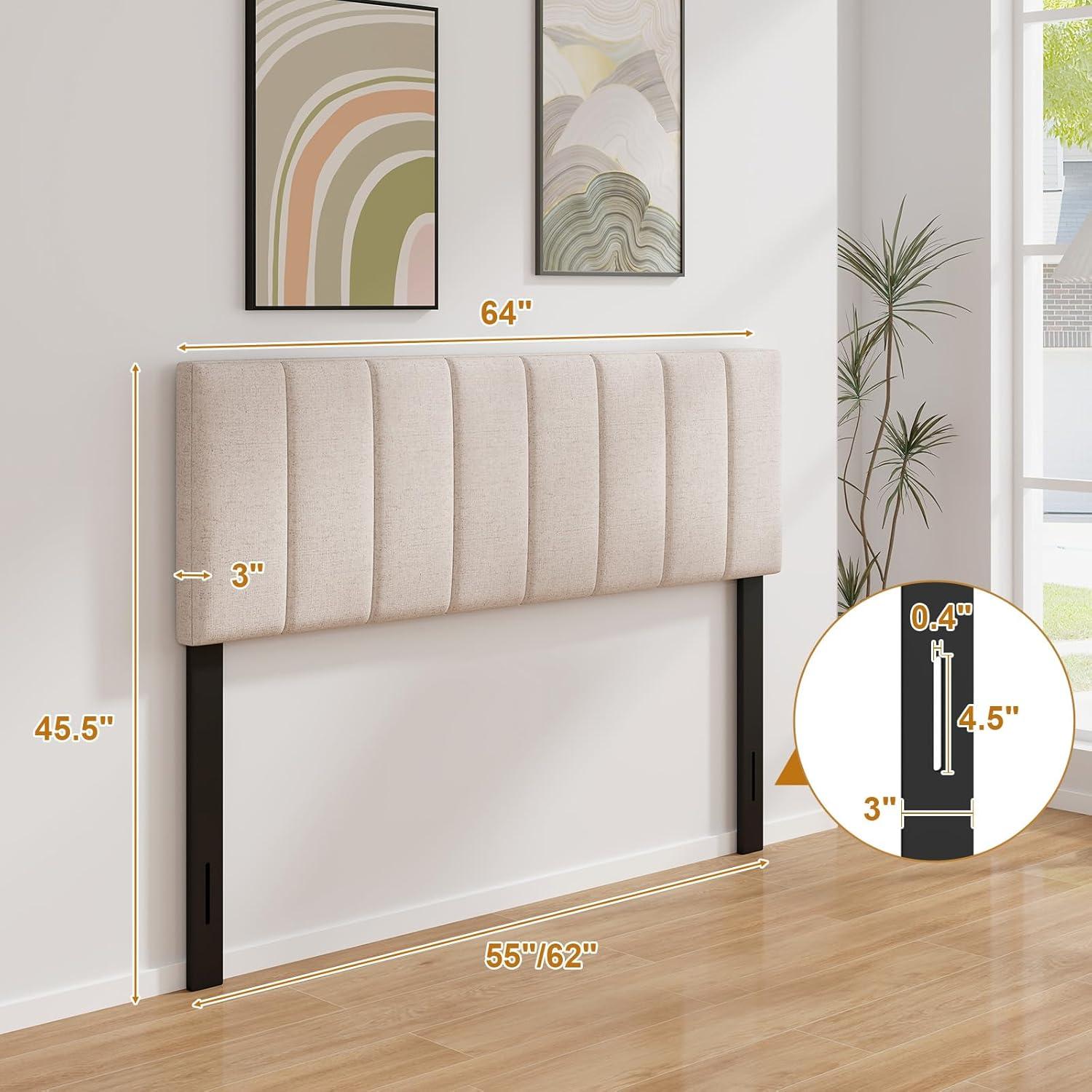 image:imageGiantex Linen Upholstered Headboard Adjustable Width Button Tufted Headboard Only with Solid Wood Legs Attach Frame Modern Headboards for Queen Full Size Bed BeigeBeige
