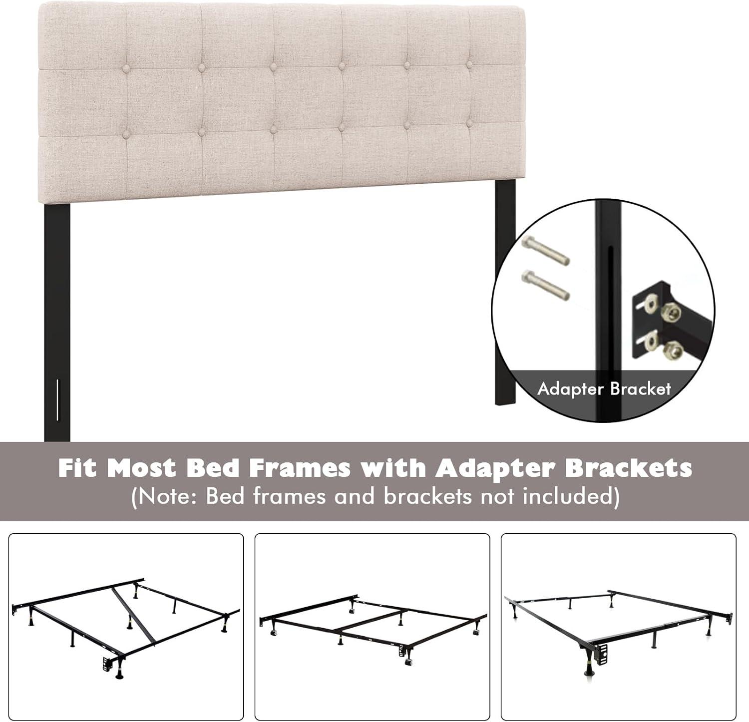 image:imageGiantex Linen Upholstered Headboard Adjustable Width Button Tufted Headboard Only with Solid Wood Legs Attach Frame Modern Headboards for Queen Full Size Bed BeigeBeige