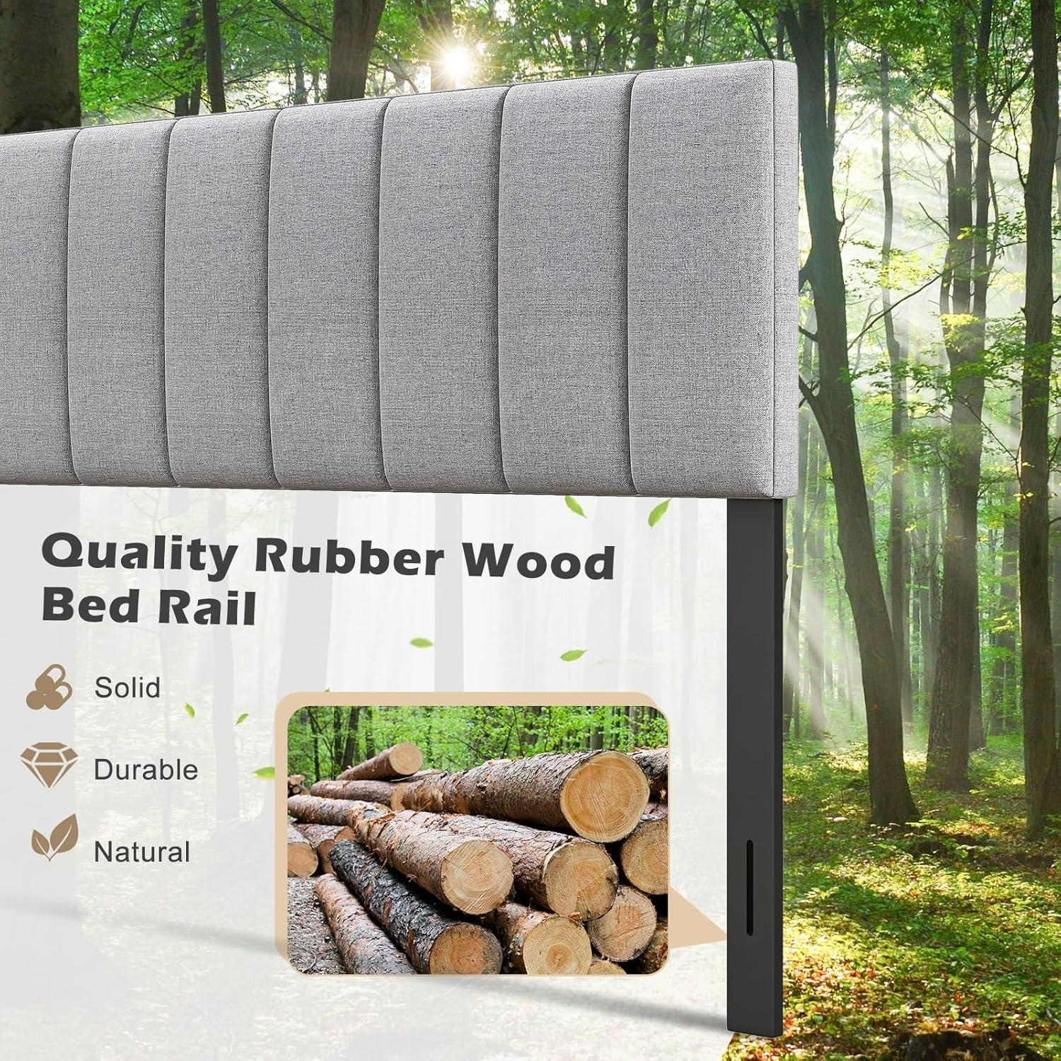 image:imageGiantex Linen Upholstered Headboard Adjustable Width Button Tufted Headboard Only with Solid Wood Legs Attach Frame Modern Headboards for Queen Full Size Bed BeigeGray