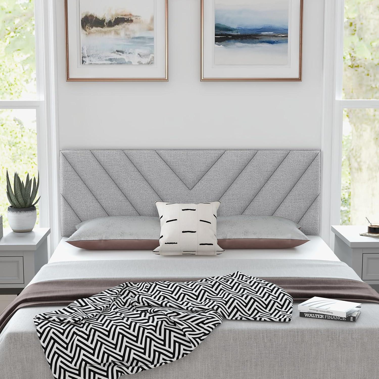 image:imageGiantex Linen Upholstered Headboard Adjustable Width Button Tufted Headboard Only with Solid Wood Legs Attach Frame Modern Headboards for Queen Full Size Bed BeigeGray