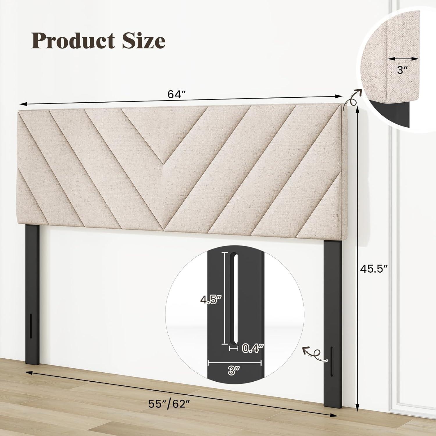 image:imageGiantex Linen Upholstered Headboard Adjustable Width Button Tufted Headboard Only with Solid Wood Legs Attach Frame Modern Headboards for Queen Full Size Bed BeigeBeige