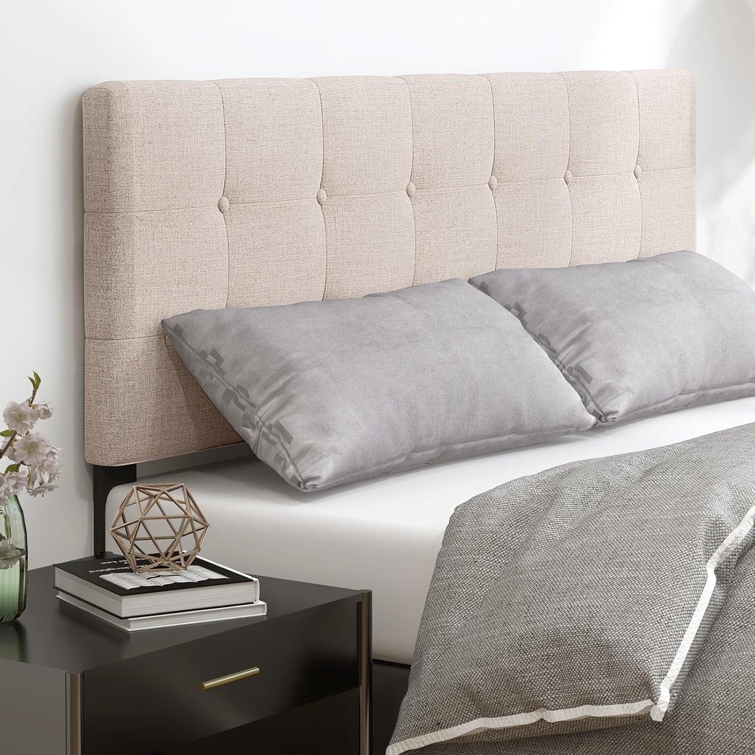image:imageGiantex Linen Upholstered Headboard Adjustable Width Button Tufted Headboard Only with Solid Wood Legs Attach Frame Modern Headboards for Queen Full Size Bed BeigeBeige