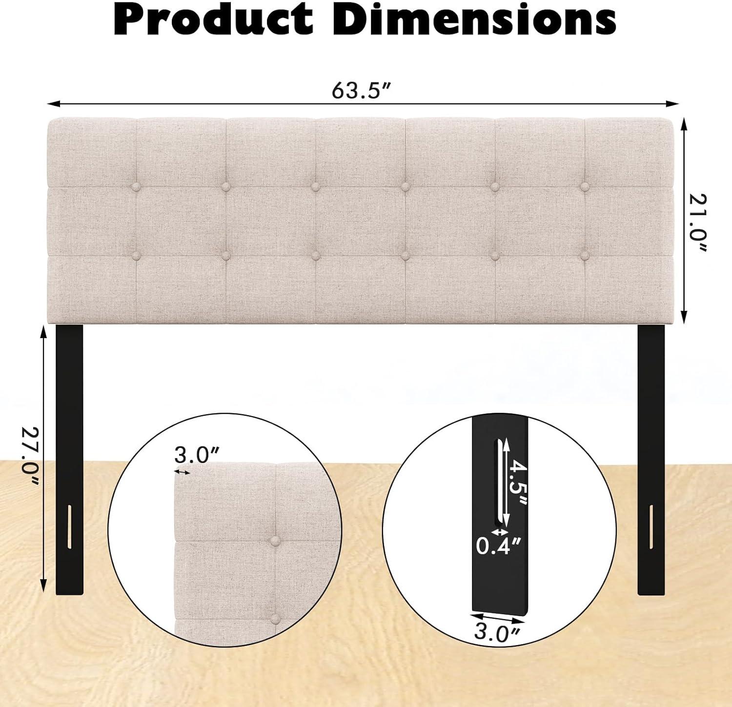 image:imageGiantex Linen Upholstered Headboard Adjustable Width Button Tufted Headboard Only with Solid Wood Legs Attach Frame Modern Headboards for Queen Full Size Bed BeigeBeige