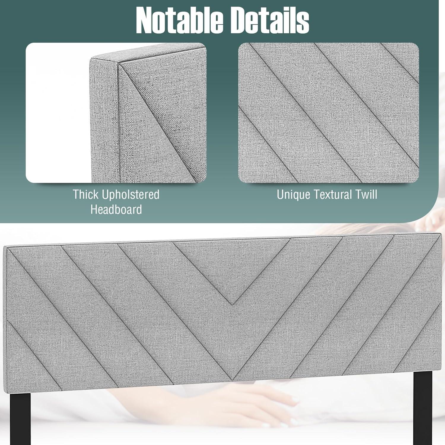 image:imageGiantex Linen Upholstered Headboard Adjustable Width Button Tufted Headboard Only with Solid Wood Legs Attach Frame Modern Headboards for Queen Full Size Bed BeigeGray