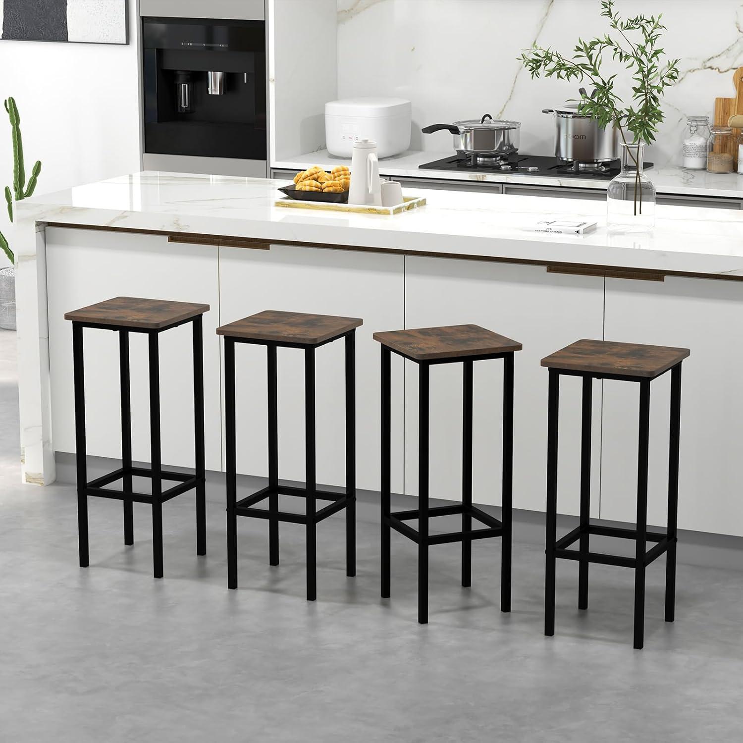 image:imageGiantex Metal Bar Stools Set of 4 26 Backless Barstools with Metal Legs amp Footrest Breakfast Bar Dining Chairs Industrial Counter Height Stools for Kitchen Island Home Bar Dining Room GreyRustic Brown