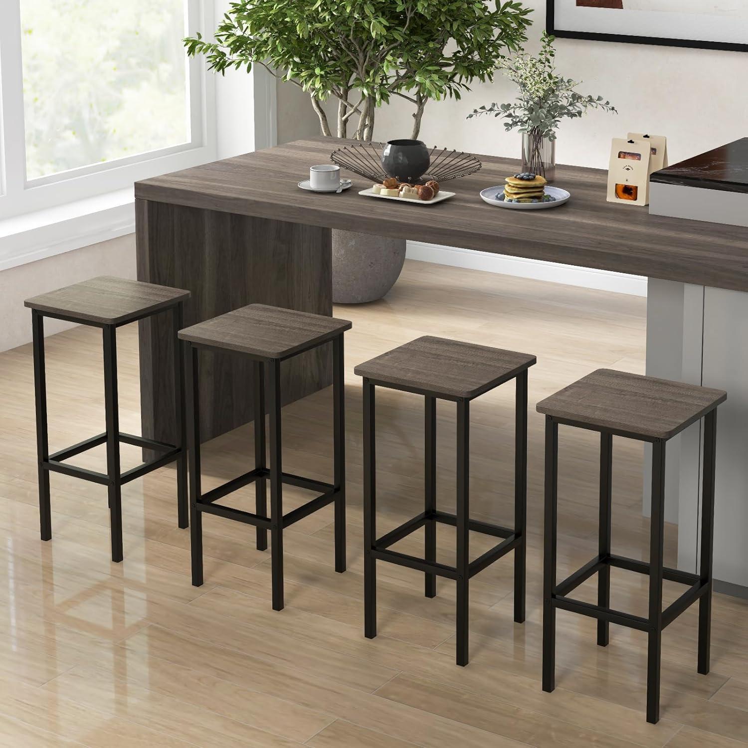 image:imageGiantex Metal Bar Stools Set of 4 26 Backless Barstools with Metal Legs amp Footrest Breakfast Bar Dining Chairs Industrial Counter Height Stools for Kitchen Island Home Bar Dining Room GreyGrey