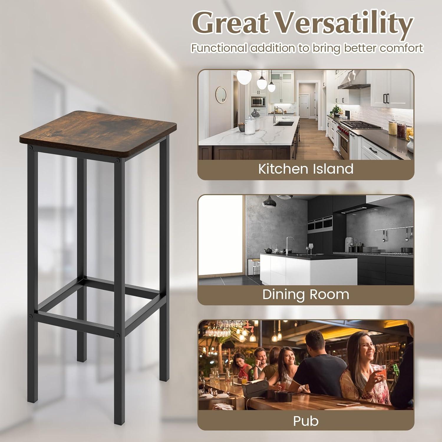 image:imageGiantex Metal Bar Stools Set of 4 26 Backless Barstools with Metal Legs amp Footrest Breakfast Bar Dining Chairs Industrial Counter Height Stools for Kitchen Island Home Bar Dining Room GreyRustic Brown