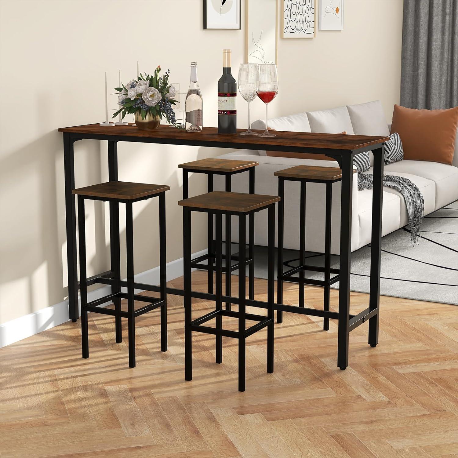 image:imageGiantex Metal Bar Stools Set of 4 26 Backless Barstools with Metal Legs amp Footrest Breakfast Bar Dining Chairs Industrial Counter Height Stools for Kitchen Island Home Bar Dining Room GreyRustic Brown