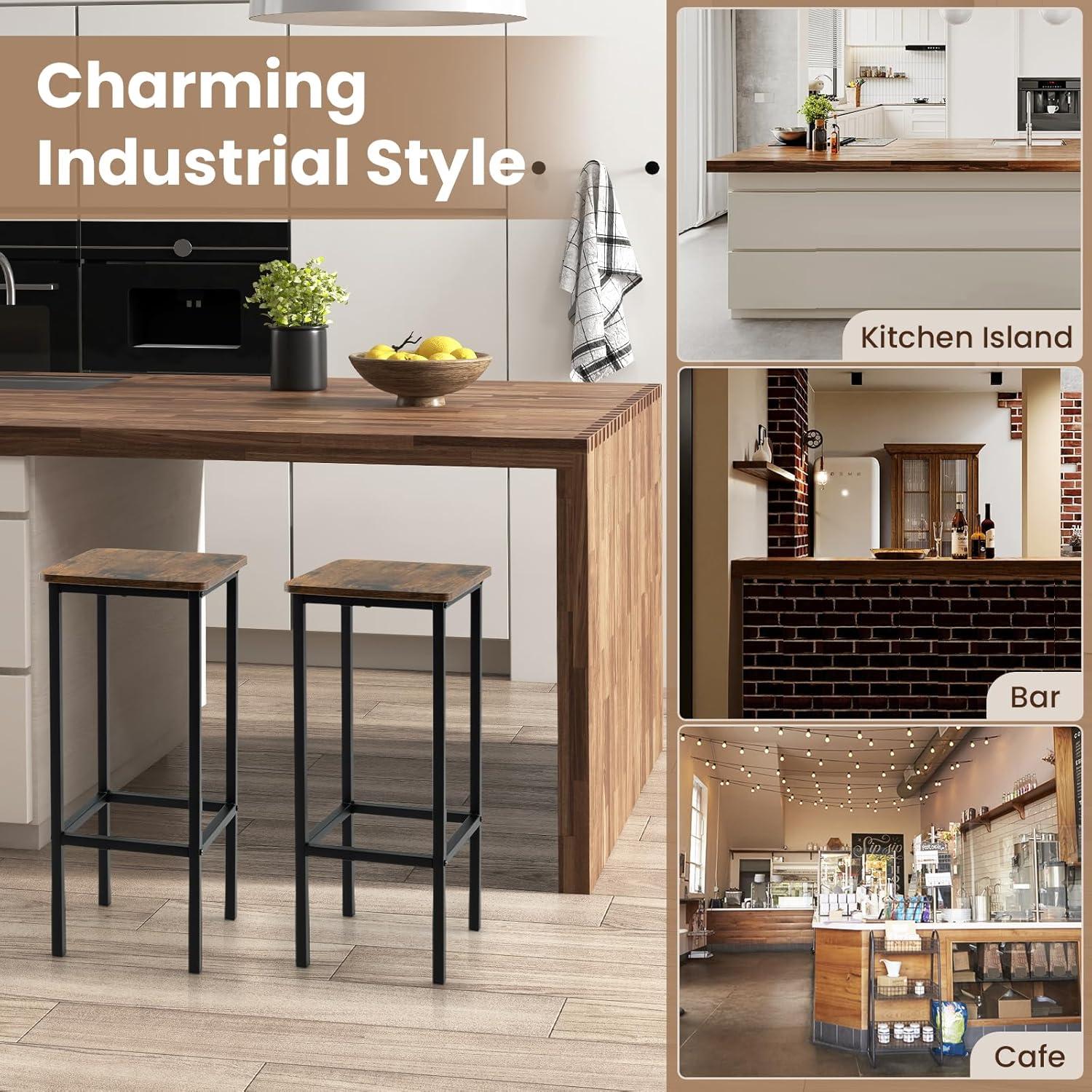 image:imageGiantex Metal Bar Stools Set of 4 26 Backless Barstools with Metal Legs amp Footrest Breakfast Bar Dining Chairs Industrial Counter Height Stools for Kitchen Island Home Bar Dining Room GreyRustic Brown
