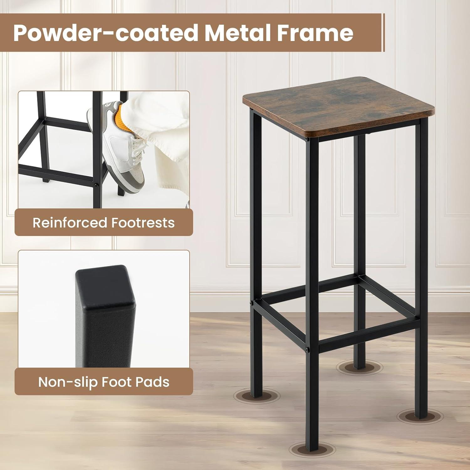 image:imageGiantex Metal Bar Stools Set of 4 26 Backless Barstools with Metal Legs amp Footrest Breakfast Bar Dining Chairs Industrial Counter Height Stools for Kitchen Island Home Bar Dining Room GreyRustic Brown