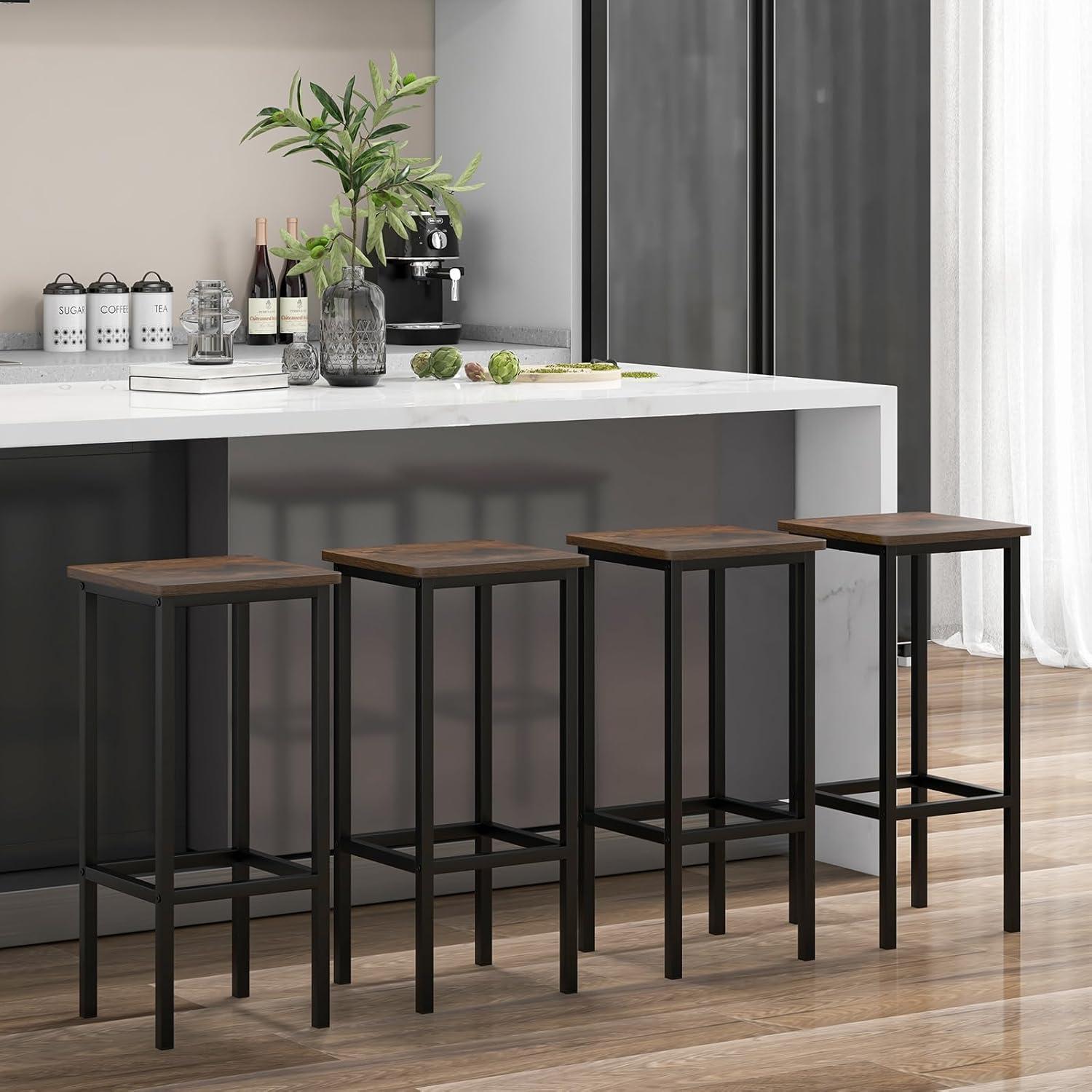 image:imageGiantex Metal Bar Stools Set of 4 26 Backless Barstools with Metal Legs amp Footrest Breakfast Bar Dining Chairs Industrial Counter Height Stools for Kitchen Island Home Bar Dining Room GreyRustic Brown