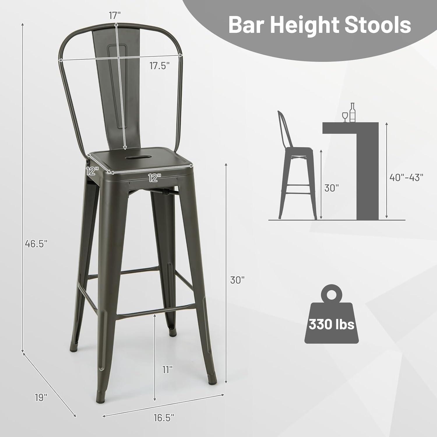 image:imageGiantex Metal Bar Stools Set of 4 30 Bar Height Modern Industrial Barstools wRemovable Bucket Back amp Footrest High Back Bar Dining Chairs with Rubber Foot Pads for Kitchen Home Bar BlackCharcoal Grey