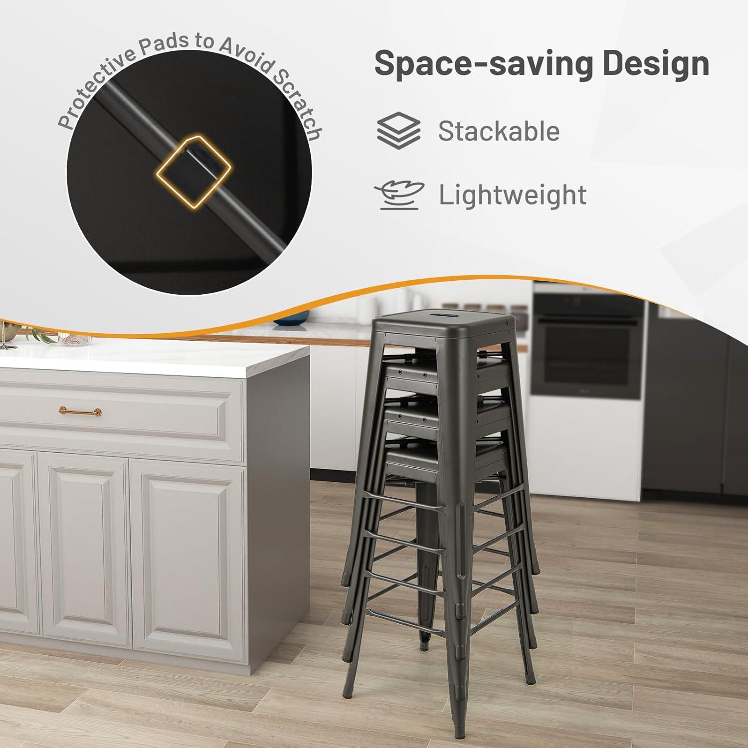 image:imageGiantex Metal Bar Stools Set of 4 30 Bar Height Modern Industrial Barstools wRemovable Bucket Back amp Footrest High Back Bar Dining Chairs with Rubber Foot Pads for Kitchen Home Bar BlackCharcoal Grey