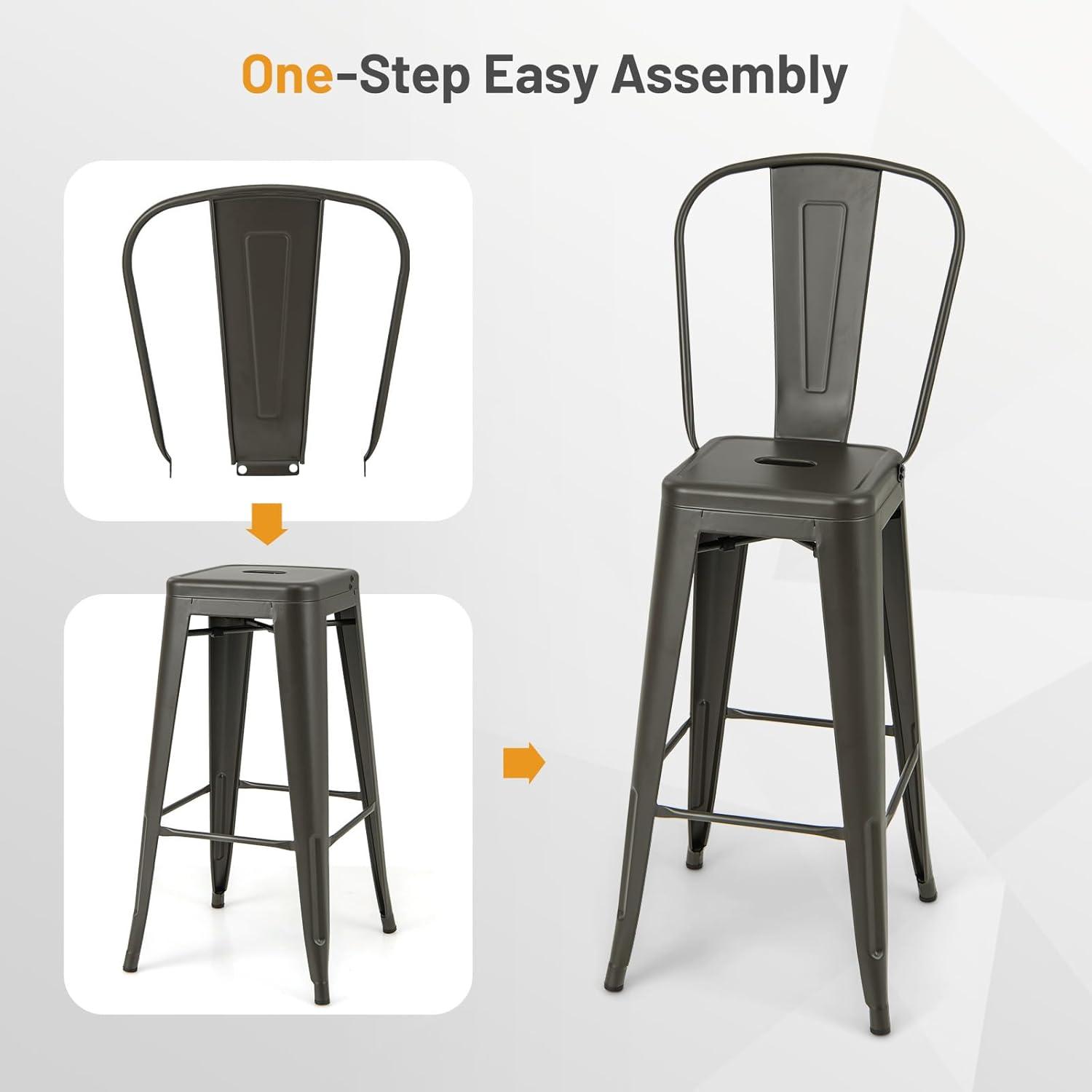 image:imageGiantex Metal Bar Stools Set of 4 30 Bar Height Modern Industrial Barstools wRemovable Bucket Back amp Footrest High Back Bar Dining Chairs with Rubber Foot Pads for Kitchen Home Bar BlackCharcoal Grey