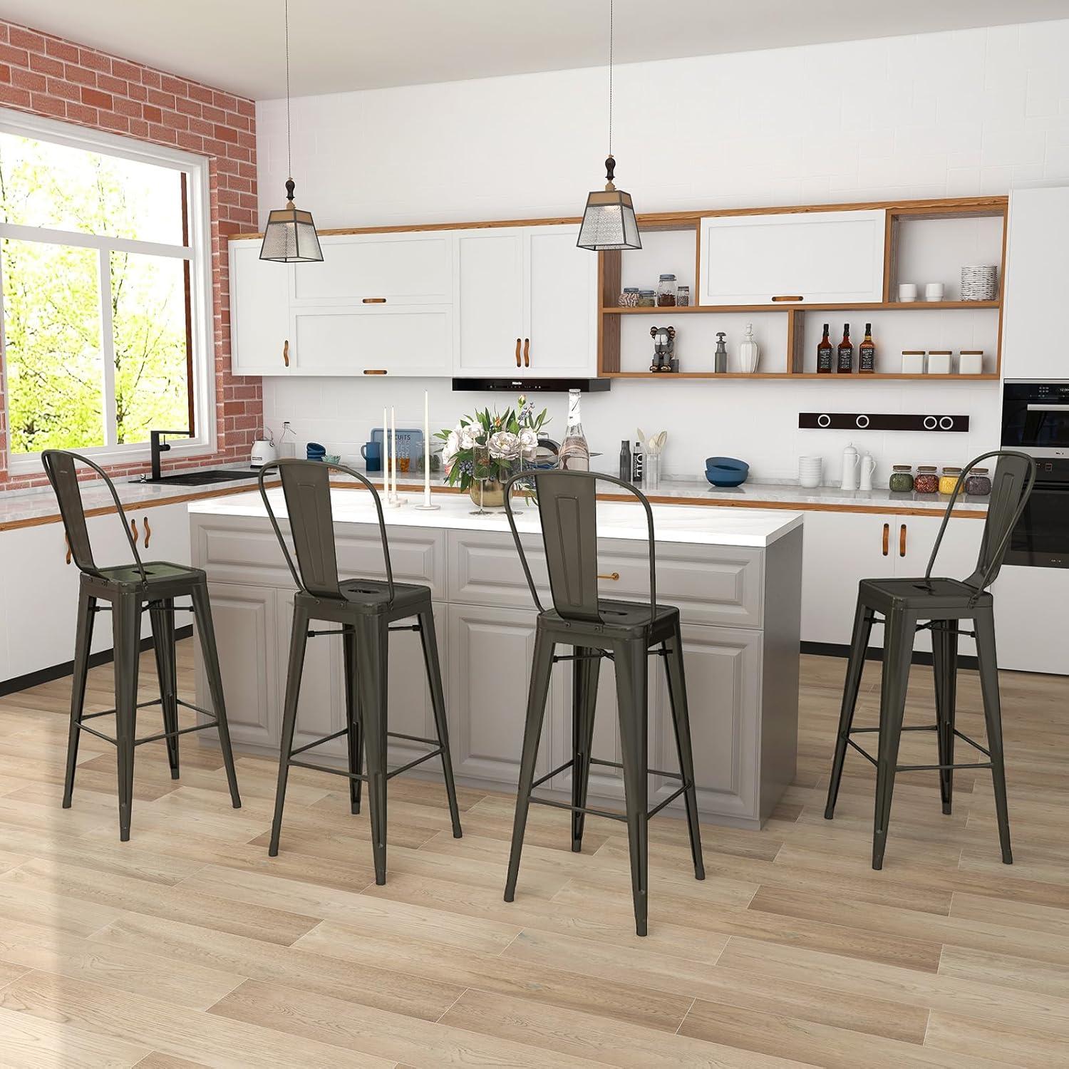 image:imageGiantex Metal Bar Stools Set of 4 30 Bar Height Modern Industrial Barstools wRemovable Bucket Back amp Footrest High Back Bar Dining Chairs with Rubber Foot Pads for Kitchen Home Bar BlackCharcoal Grey