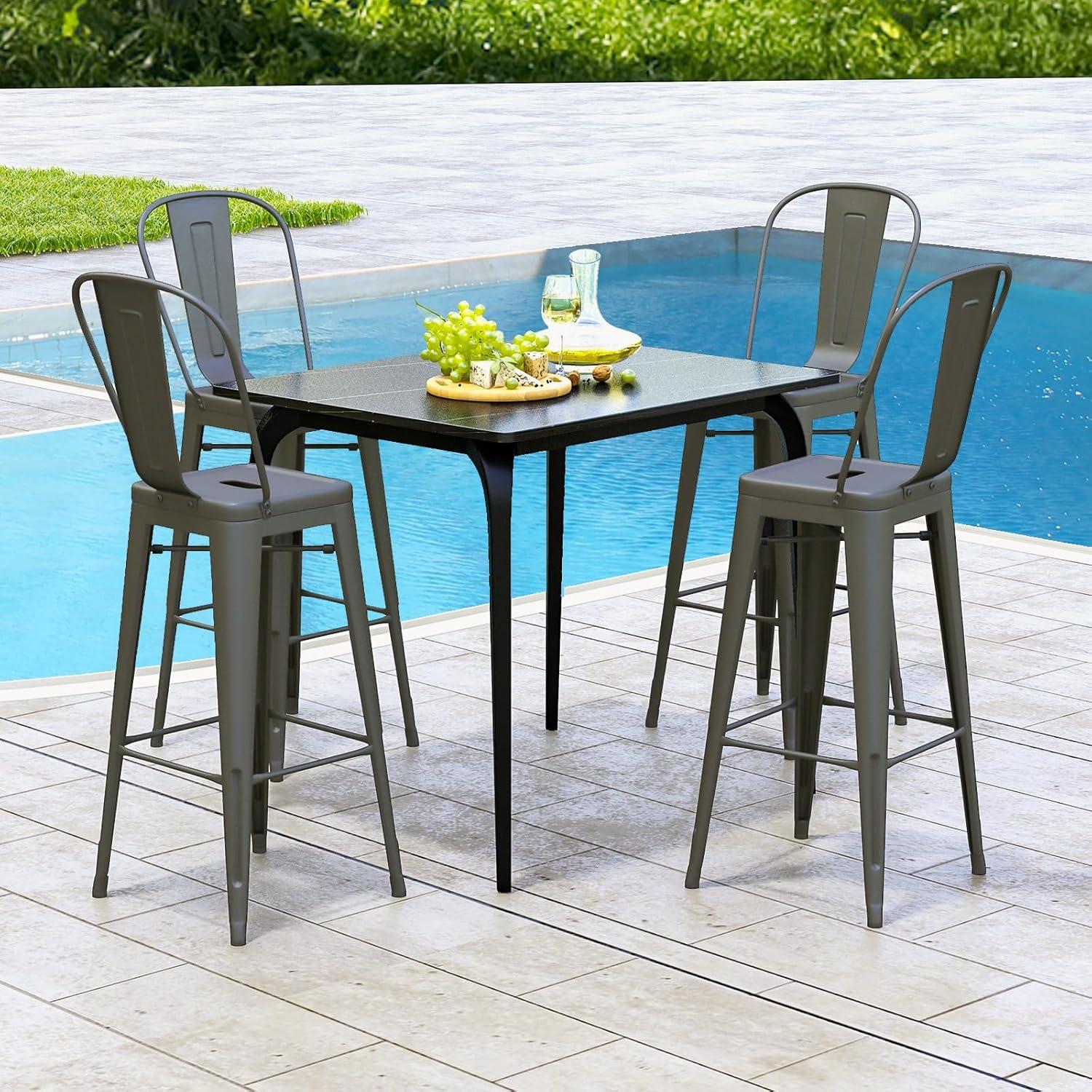 image:imageGiantex Metal Bar Stools Set of 4 30 Bar Height Modern Industrial Barstools wRemovable Bucket Back amp Footrest High Back Bar Dining Chairs with Rubber Foot Pads for Kitchen Home Bar BlackCharcoal Grey
