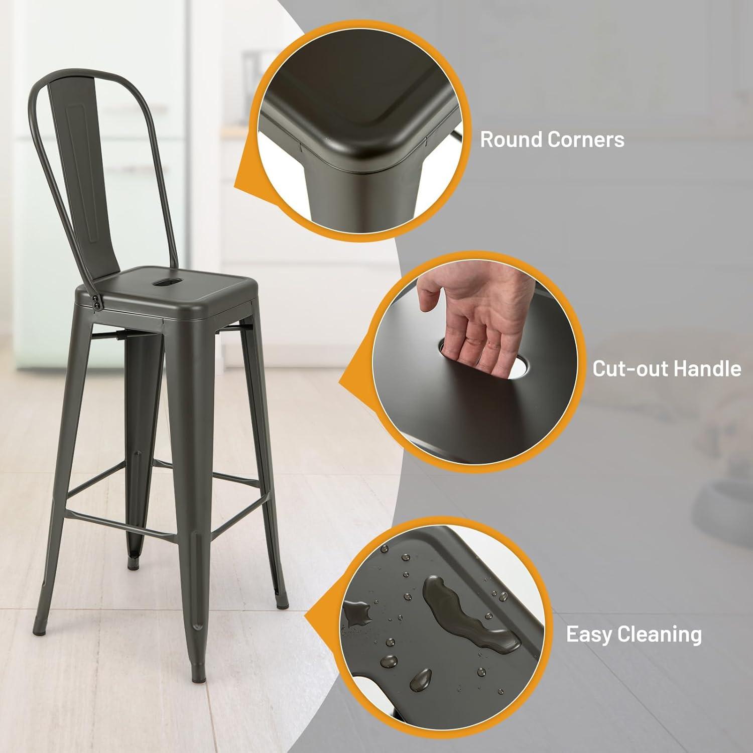 image:imageGiantex Metal Bar Stools Set of 4 30 Bar Height Modern Industrial Barstools wRemovable Bucket Back amp Footrest High Back Bar Dining Chairs with Rubber Foot Pads for Kitchen Home Bar BlackCharcoal Grey