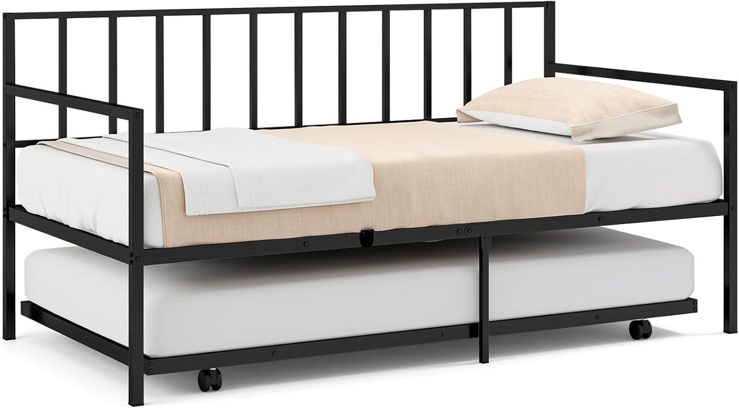 image:imageGiantex Metal Twin Daybed Frame Day Bed with Metal Slat Support amp 3Sided Guardrails 2in1 SpaceSaving Sofa Bed for Living Room Guest Room No Box Spring Needed BlackTwin