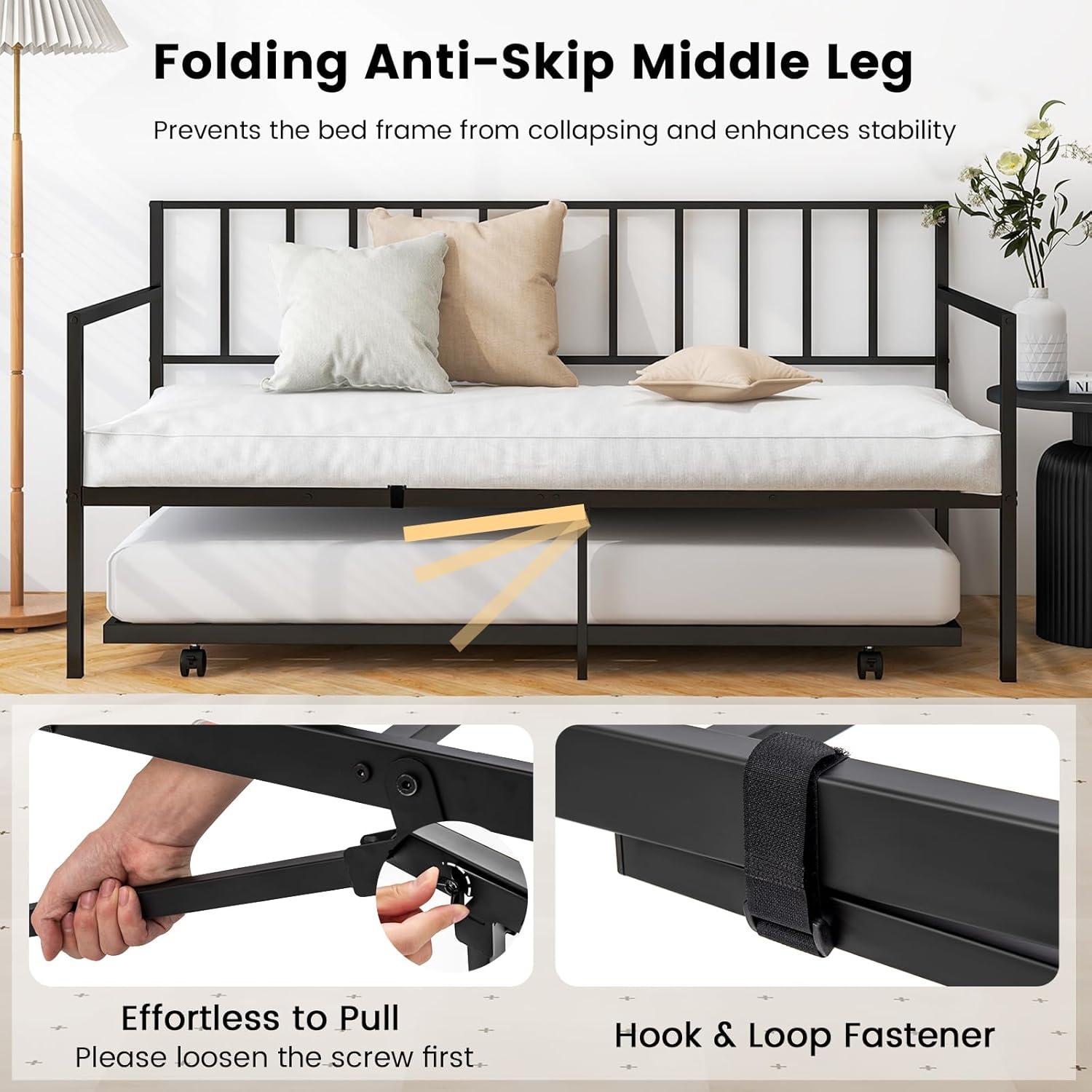 image:imageGiantex Metal Twin Daybed Frame Day Bed with Metal Slat Support amp 3Sided Guardrails 2in1 SpaceSaving Sofa Bed for Living Room Guest Room No Box Spring Needed BlackTwin