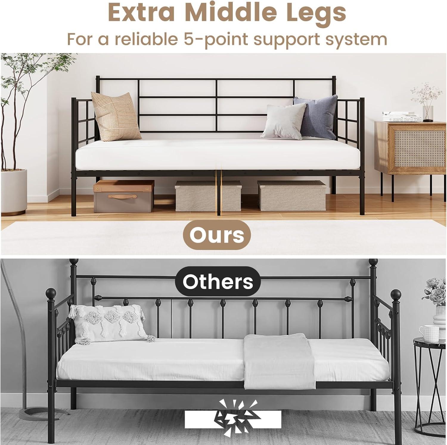 image:imageGiantex Metal Twin Daybed Frame Day Bed with Metal Slat Support amp 3Sided Guardrails 2in1 SpaceSaving Sofa Bed for Living Room Guest Room No Box Spring Needed BlackTwin