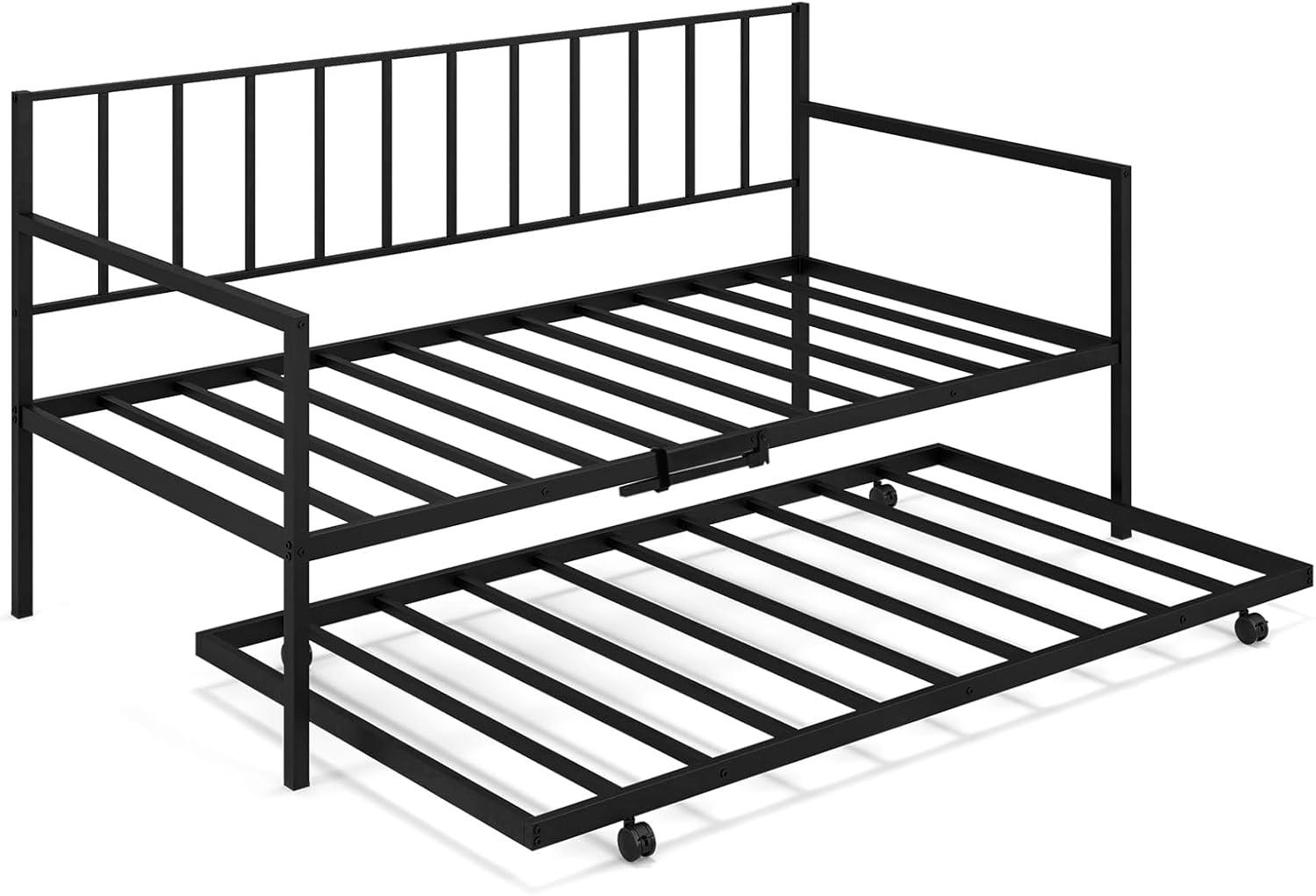 image:imageGiantex Metal Twin Daybed Frame Day Bed with Metal Slat Support amp 3Sided Guardrails 2in1 SpaceSaving Sofa Bed for Living Room Guest Room No Box Spring Needed BlackTwin