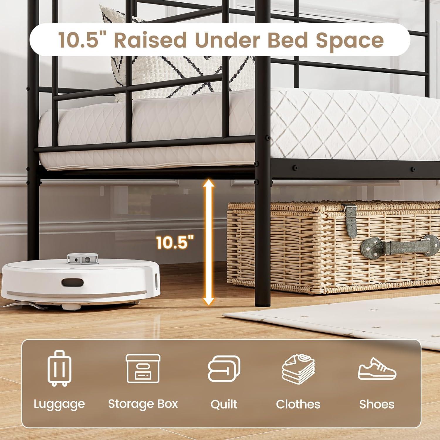 image:imageGiantex Metal Twin Daybed Frame Day Bed with Metal Slat Support amp 3Sided Guardrails 2in1 SpaceSaving Sofa Bed for Living Room Guest Room No Box Spring Needed BlackTwin