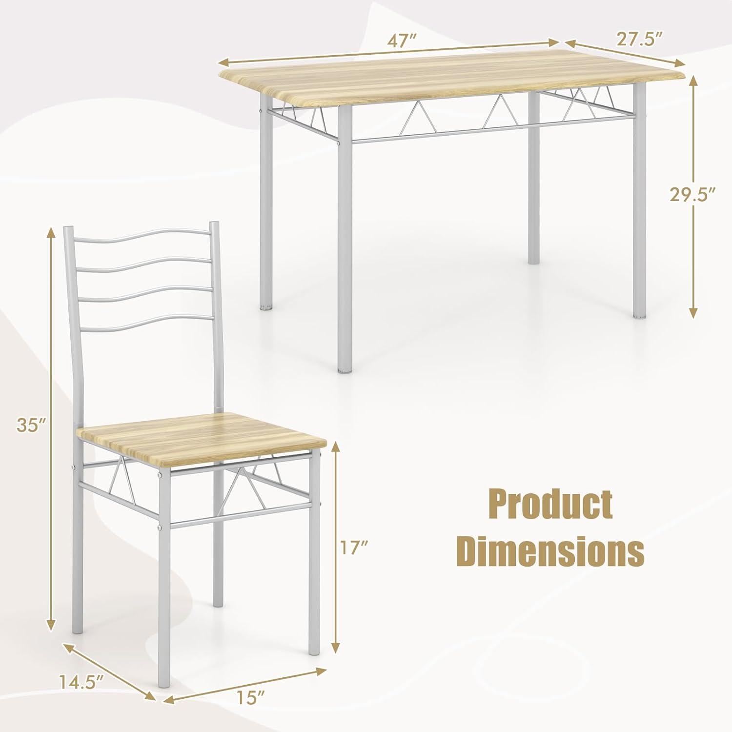 image:imageGiantex Modern 5 Piece Dining Table Set for 4 Chairs Wood Metal Kitchen Breakfast Furniture Beech WoodNatural