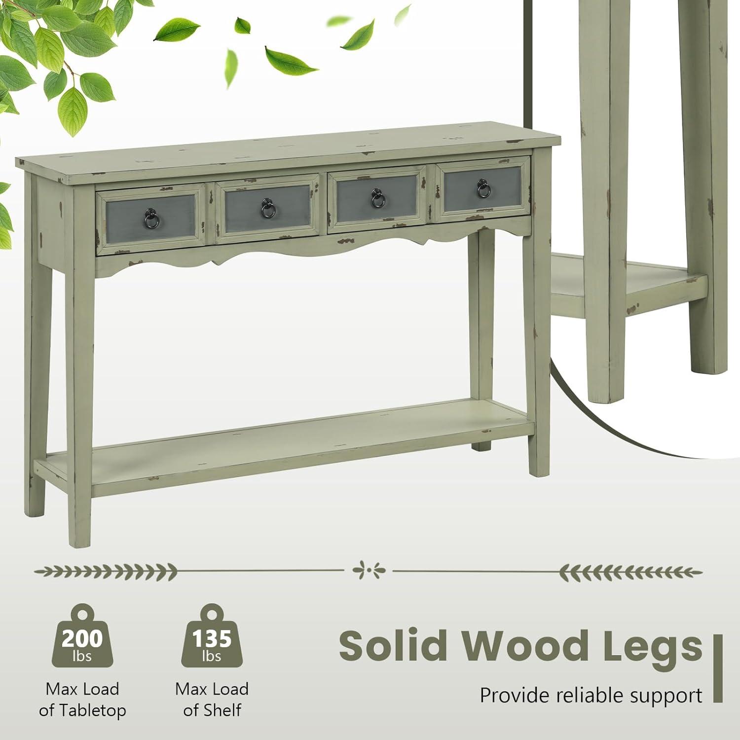 image:imageGiantex Narrow Console Table with Storage 48 Antique Entryway Table with 4 Drawers Open Shelf Solid Wood Legs Long amp Slim Sofa Side Table for Couch Hallway Living Room Foyer Entry Table