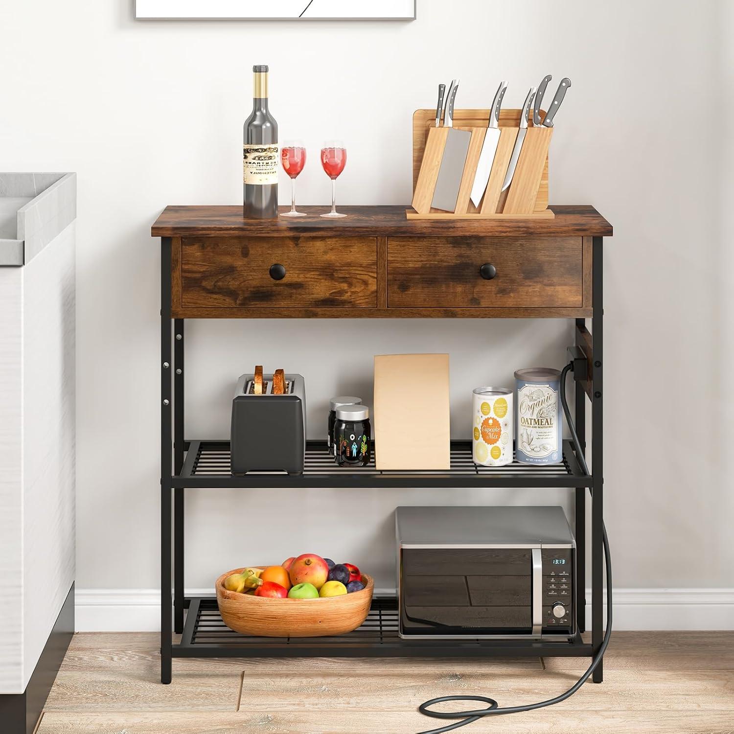 image:imageGiantex Narrow Console Table with Storage 60 Long Sofa Side Table w 4 Drawers amp Open Shelf Solid Wood Legs Rectangular Entry Table Retro Entryway Table for Living Room Hallway Foyer BlackBrown