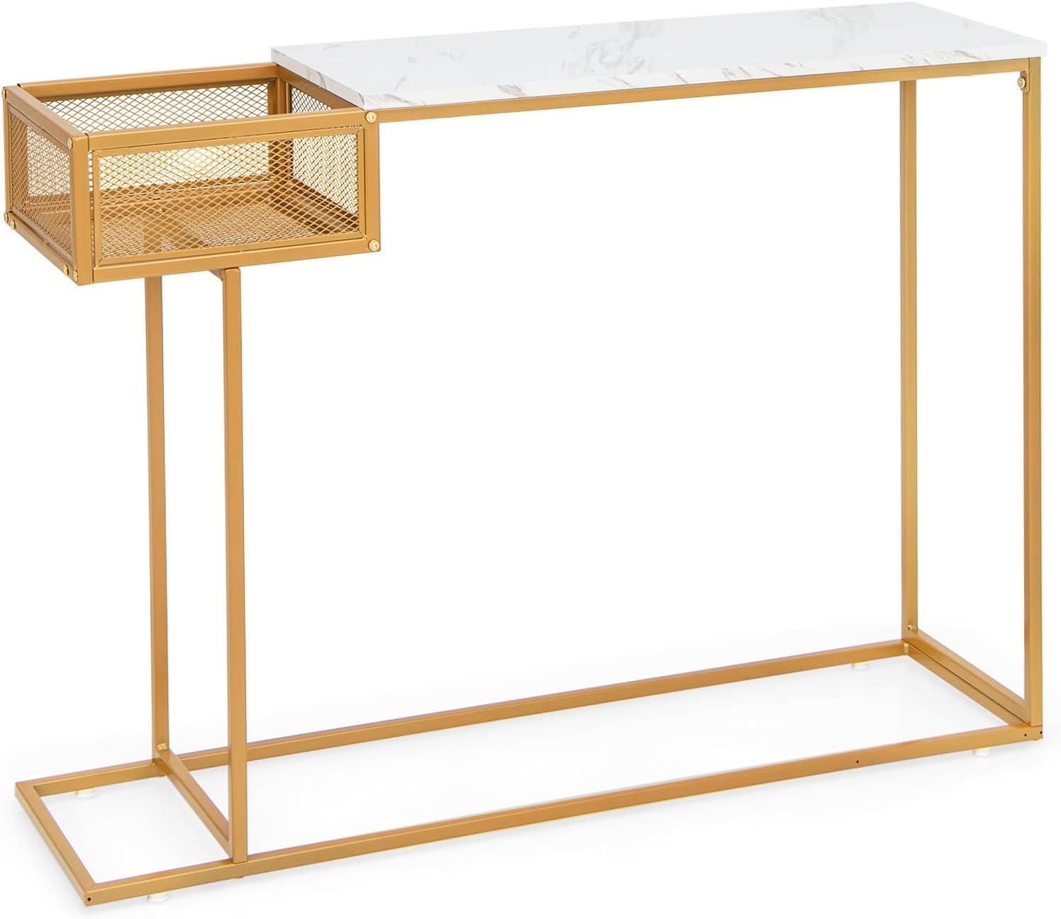 image:imageGiantex Narrow Console Table with Storage 60 Long Sofa Side Table w 4 Drawers amp Open Shelf Solid Wood Legs Rectangular Entry Table Retro Entryway Table for Living Room Hallway Foyer BlackGoldwhite