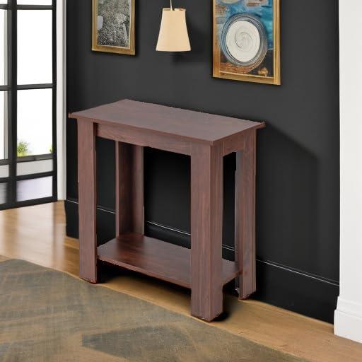 image:imageGiantex Narrow End Table 2Tier Side Table with Open Storage Shelf Retro Wood Sofa Table Bedside Tables for Small Spaces Slim Nightstand for Living Room Bedroom Easy Assembly WalnutWalnut