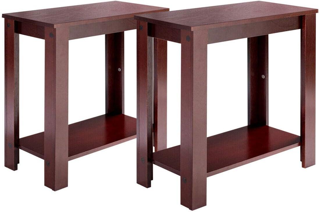 image:imageGiantex Narrow End Table 2Tier Side Table with Open Storage Shelf Retro Wood Sofa Table Bedside Tables for Small Spaces Slim Nightstand for Living Room Bedroom Easy Assembly WalnutMahogany