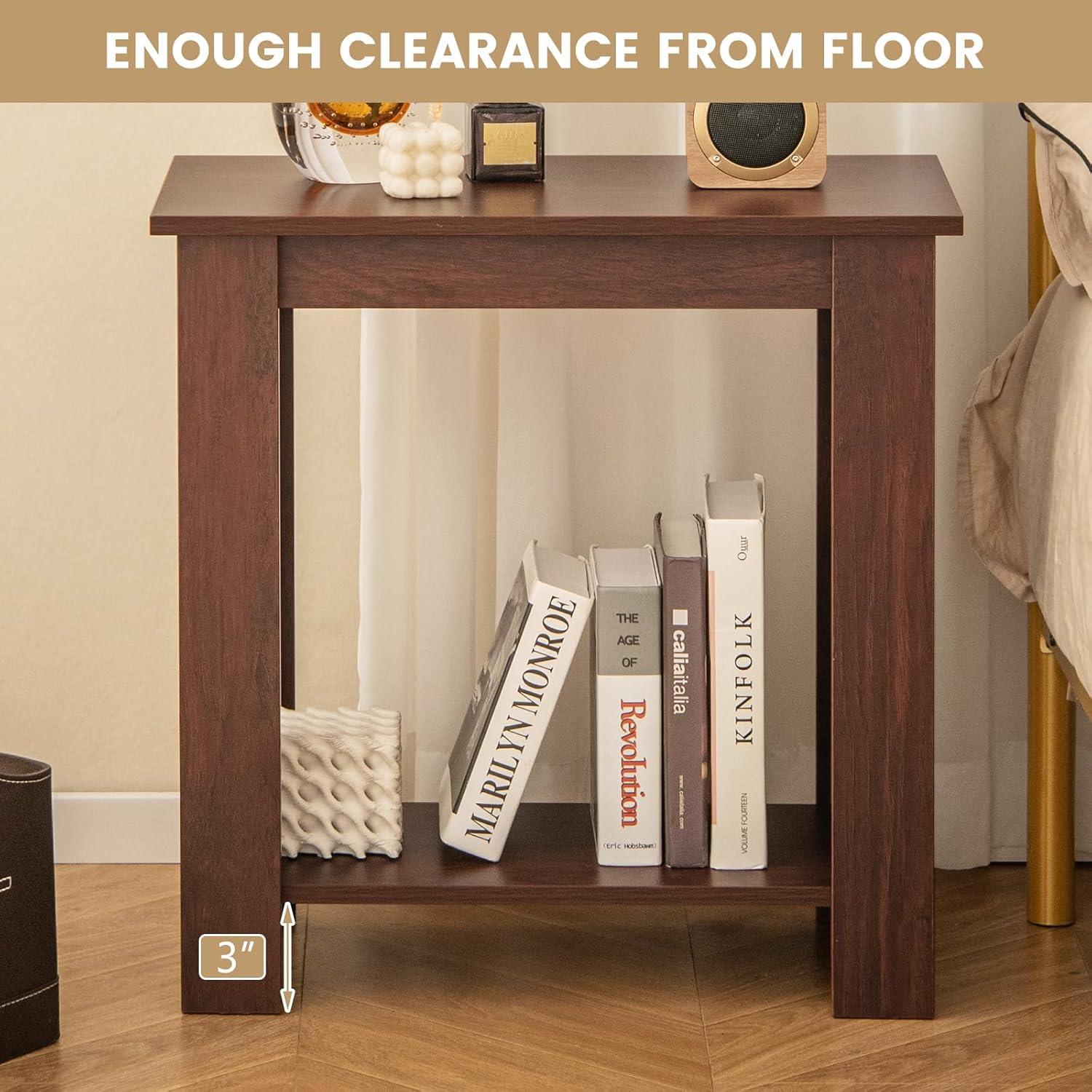 image:imageGiantex Narrow End Table 2Tier Side Table with Open Storage Shelf Retro Wood Sofa Table Bedside Tables for Small Spaces Slim Nightstand for Living Room Bedroom Easy Assembly WalnutWalnut
