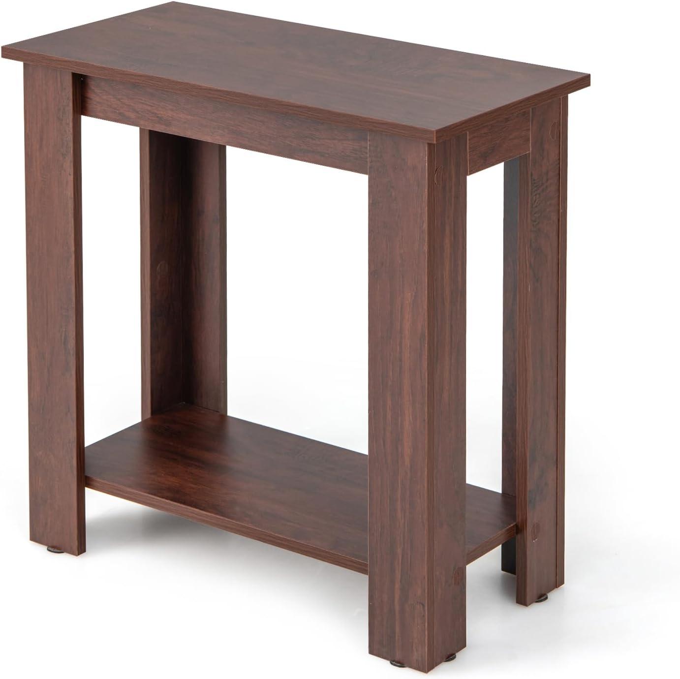 image:imageGiantex Narrow End Table 2Tier Side Table with Open Storage Shelf Retro Wood Sofa Table Bedside Tables for Small Spaces Slim Nightstand for Living Room Bedroom Easy Assembly WalnutWalnut