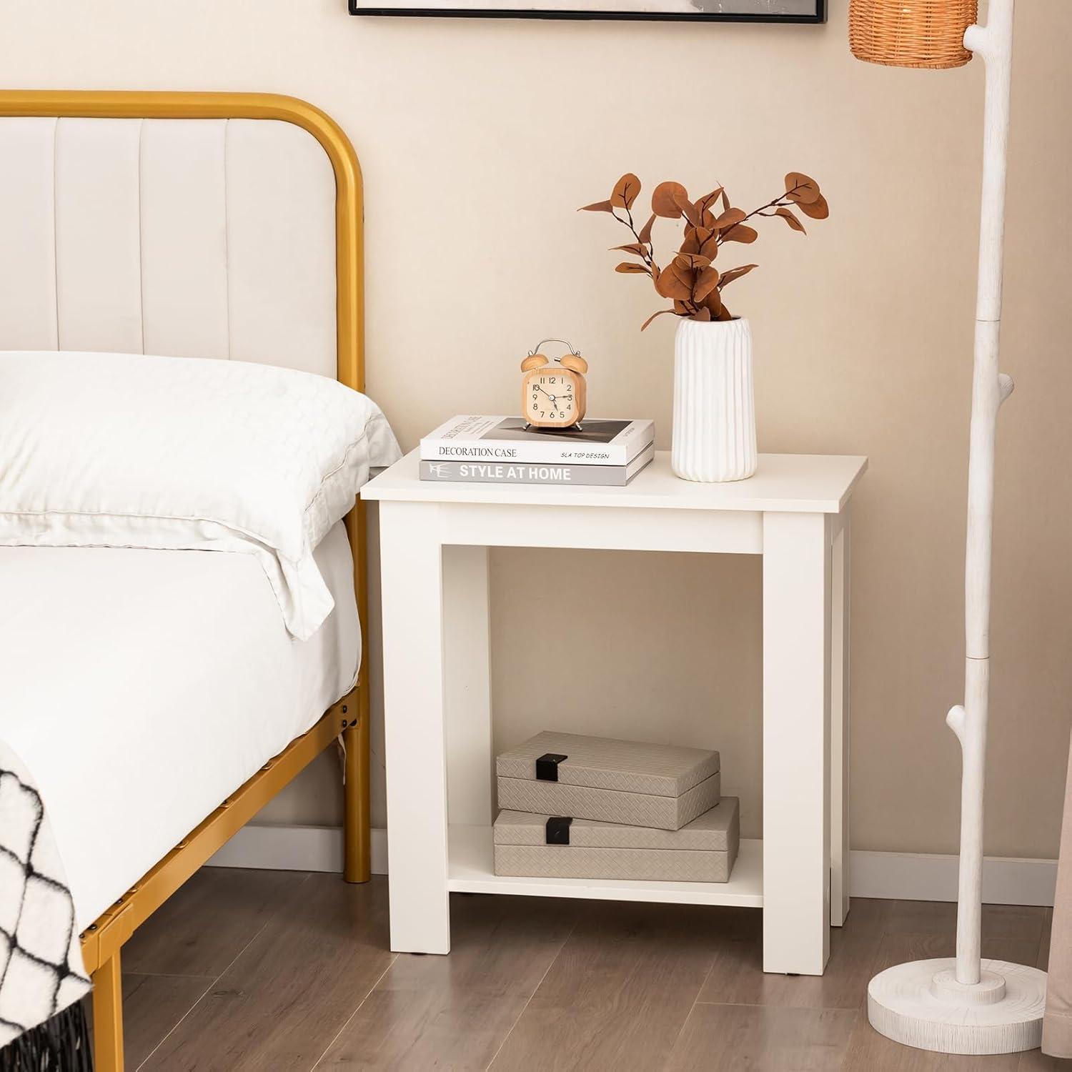image:imageGiantex Narrow End Table 2Tier Side Table with Open Storage Shelf Retro Wood Sofa Table Bedside Tables for Small Spaces Slim Nightstand for Living Room Bedroom Easy Assembly WalnutWhite