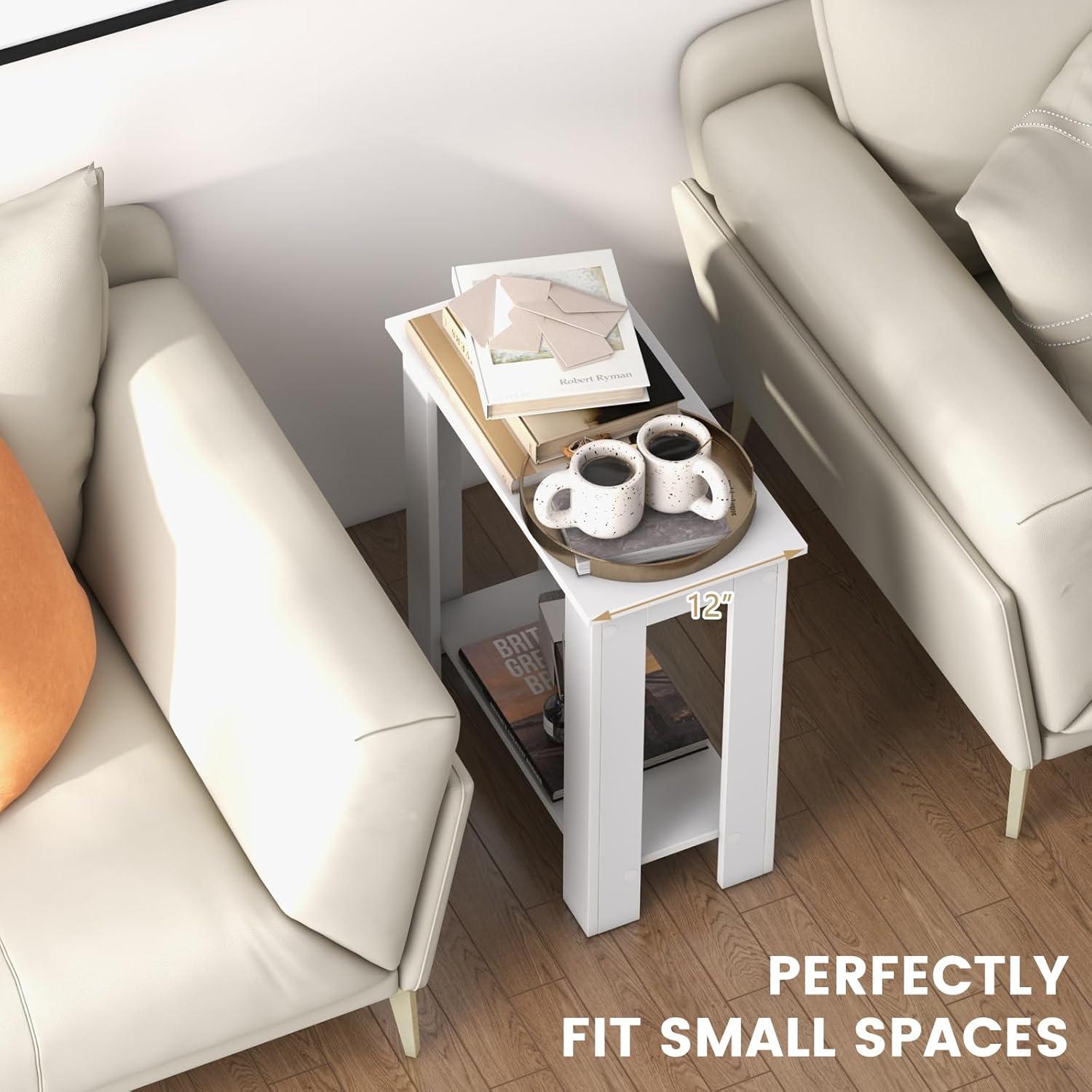 image:imageGiantex Narrow End Table 2Tier Side Table with Open Storage Shelf Retro Wood Sofa Table Bedside Tables for Small Spaces Slim Nightstand for Living Room Bedroom Easy Assembly WalnutWhite