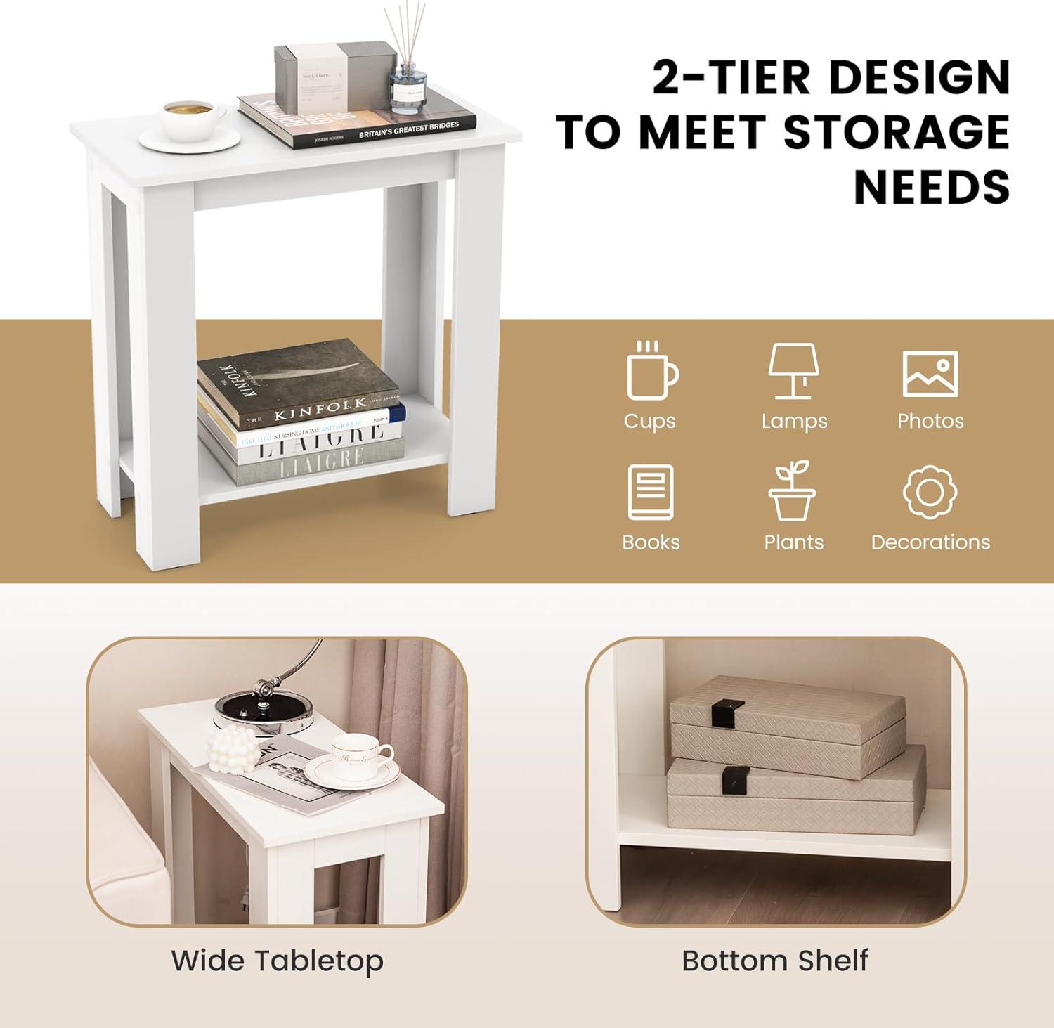 image:imageGiantex Narrow End Table 2Tier Side Table with Open Storage Shelf Retro Wood Sofa Table Bedside Tables for Small Spaces Slim Nightstand for Living Room Bedroom Easy Assembly WalnutWhite
