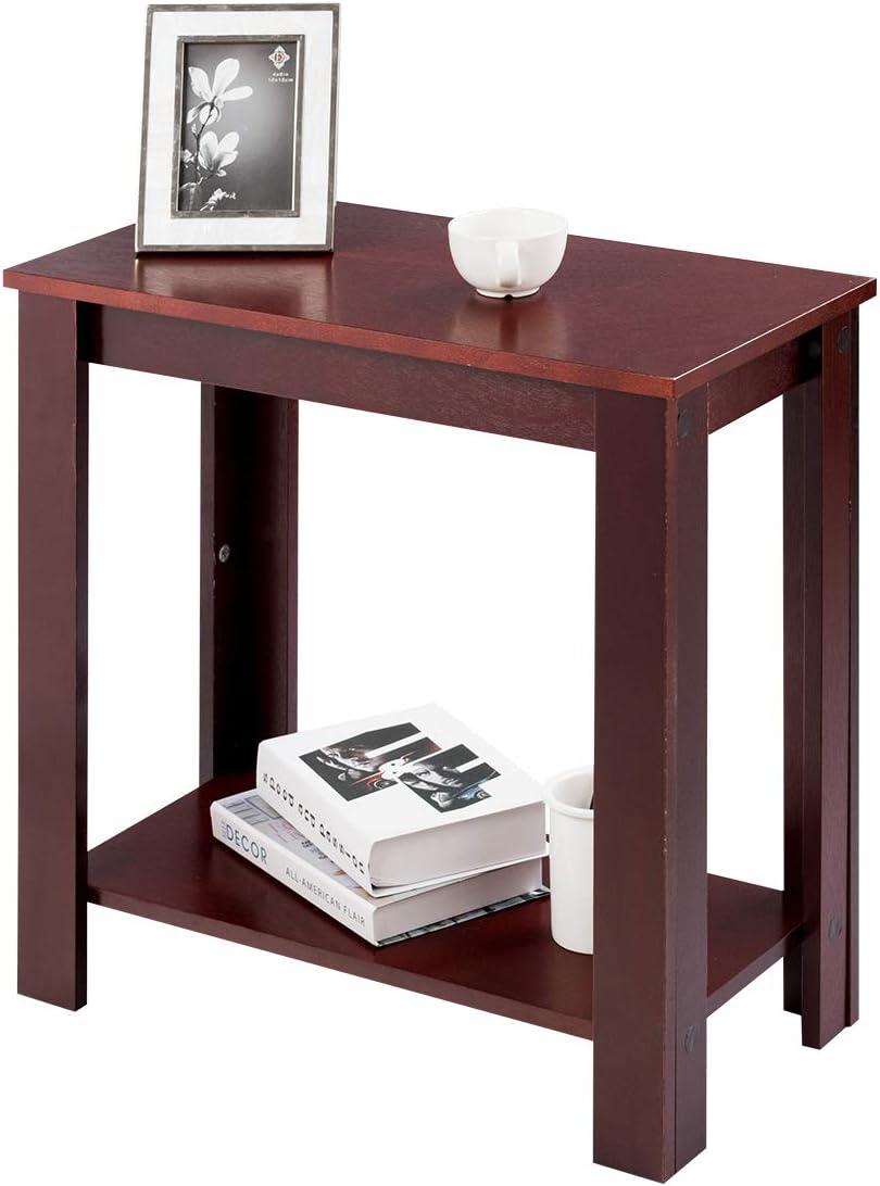 image:imageGiantex Narrow End Table 2Tier Side Table with Open Storage Shelf Retro Wood Sofa Table Bedside Tables for Small Spaces Slim Nightstand for Living Room Bedroom Easy Assembly WalnutMahogany