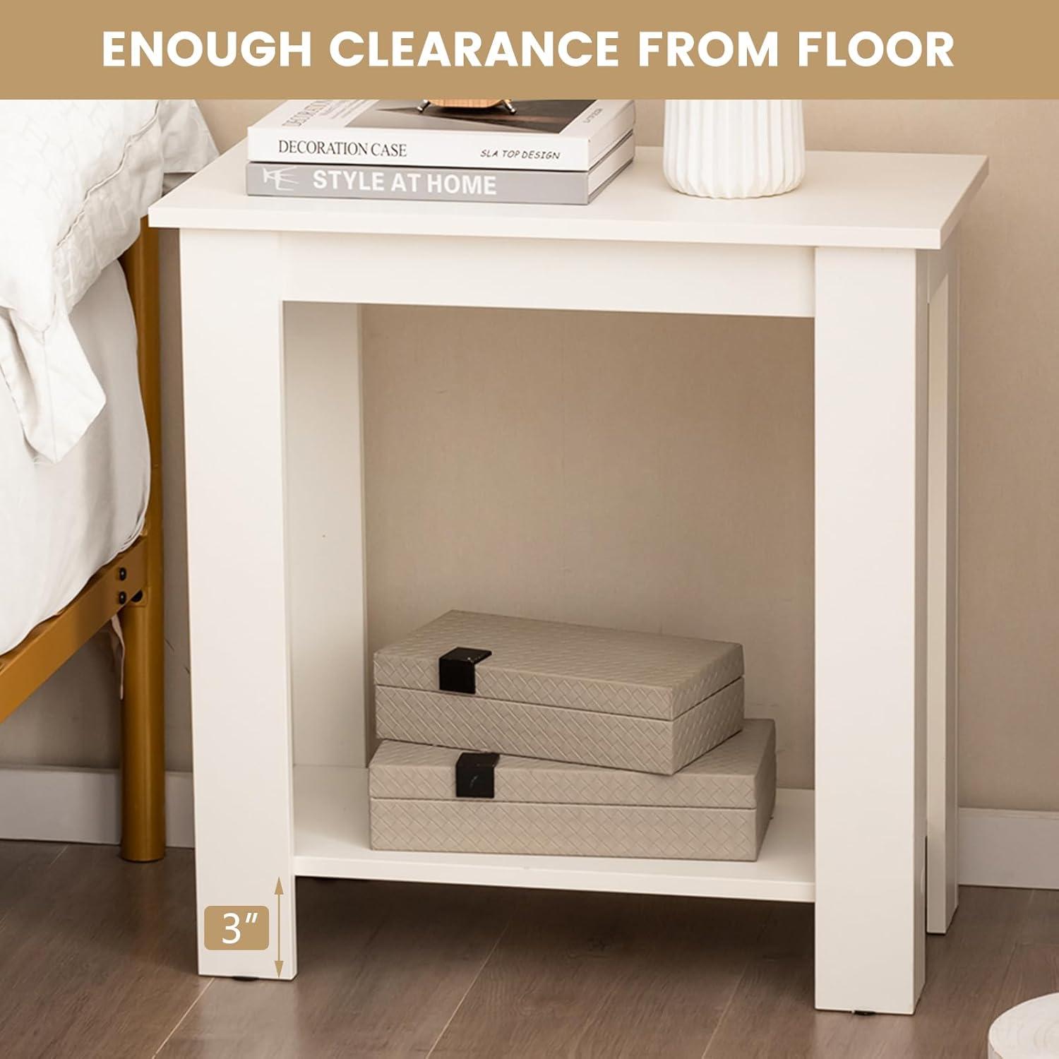 image:imageGiantex Narrow End Table 2Tier Side Table with Open Storage Shelf Retro Wood Sofa Table Bedside Tables for Small Spaces Slim Nightstand for Living Room Bedroom Easy Assembly WalnutWhite