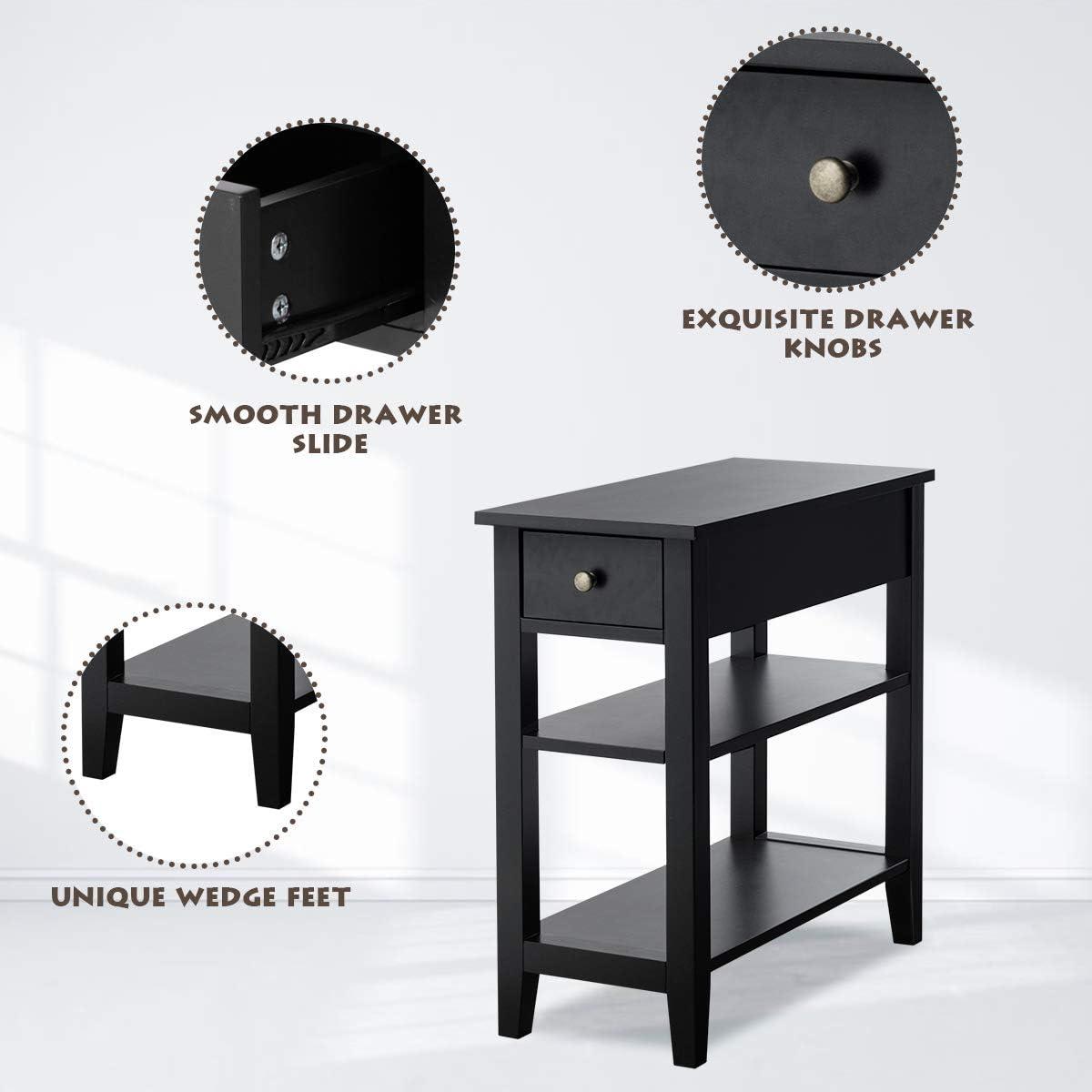 image:imageGiantex Narrow End Table Farmhouse Side Tables with Drawer amp Storage Shelves Wood Sofa Side Tables 3Tier Nightstands for Small Space Living Room Bedroom 235 L x 12 W x 245 H BrownBlack