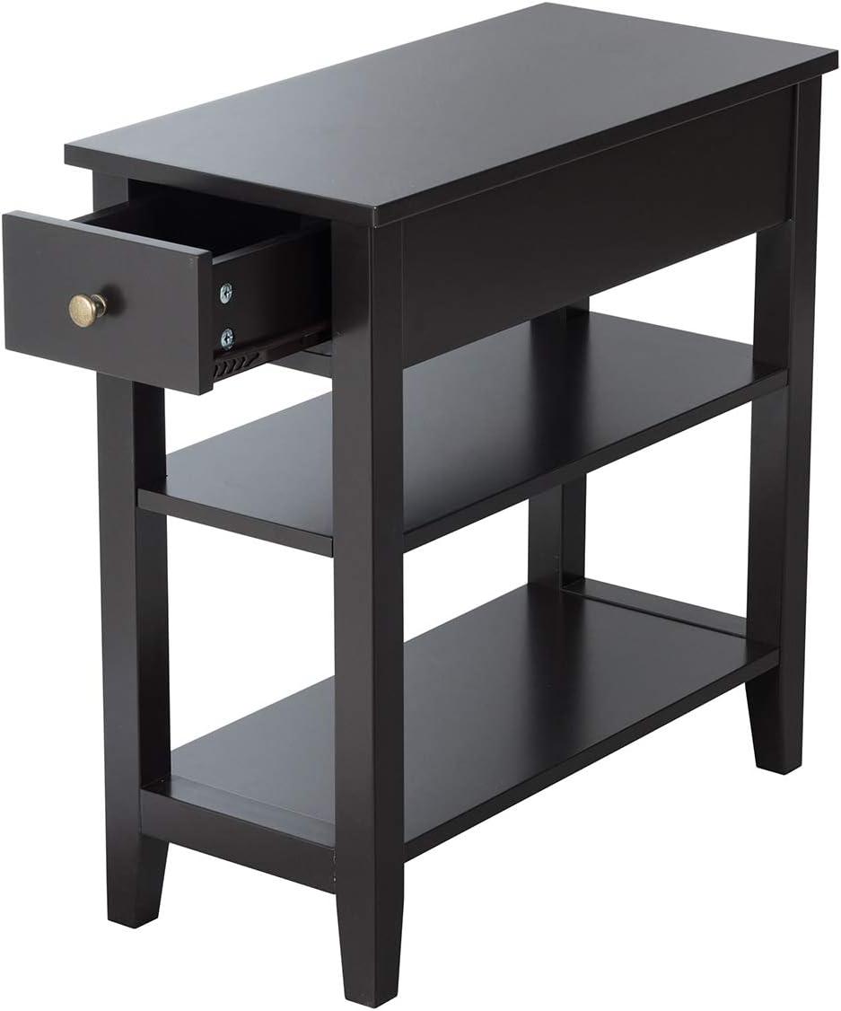 image:imageGiantex Narrow End Table Farmhouse Side Tables with Drawer amp Storage Shelves Wood Sofa Side Tables 3Tier Nightstands for Small Space Living Room Bedroom 235 L x 12 W x 245 H BrownBlack